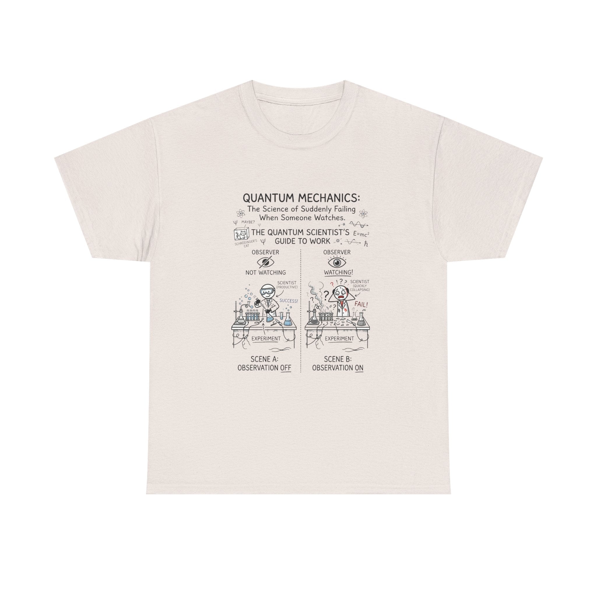 Quantum Mechanics Cartoon T‑Shirt — Funny Science Diagram Tee