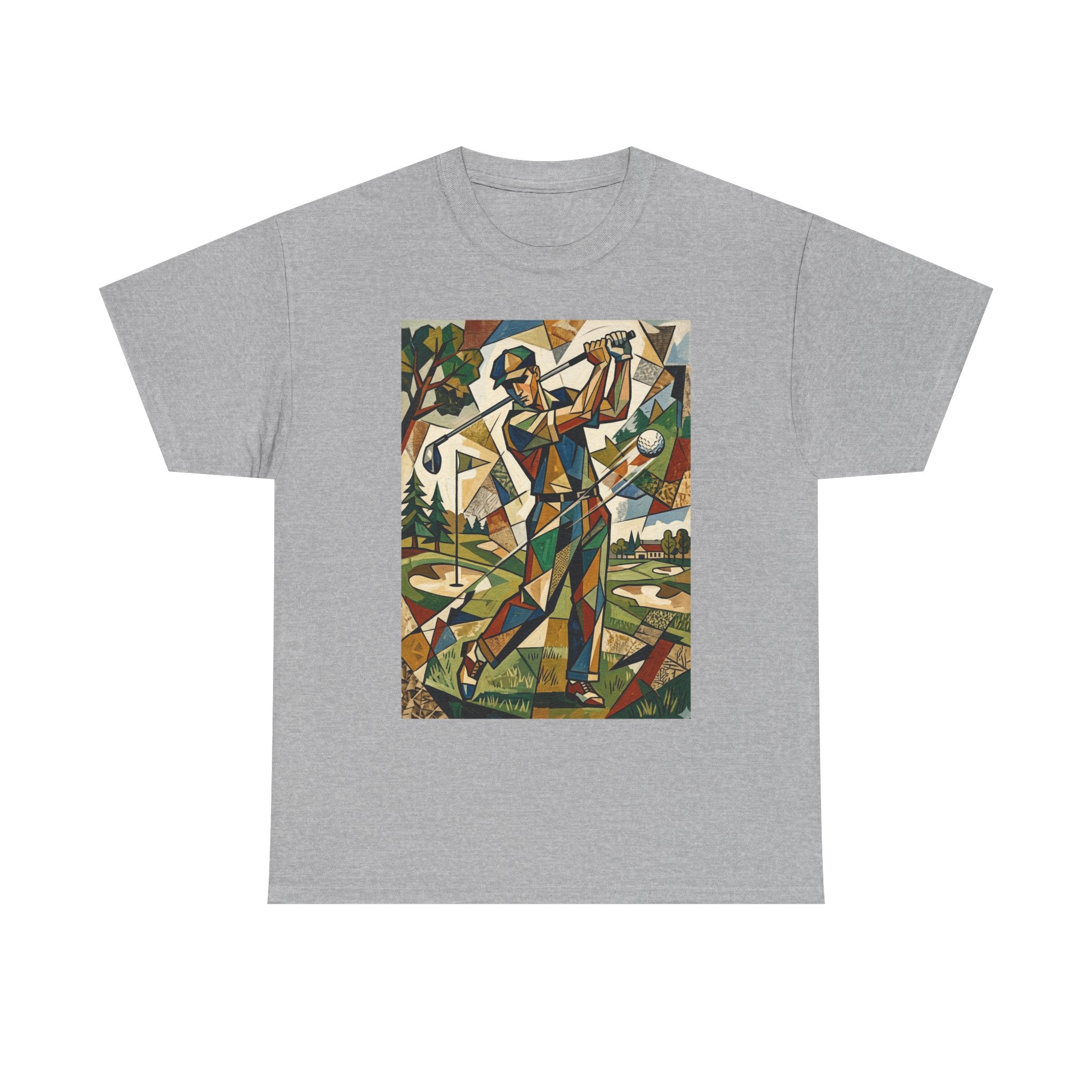 Abstract Golfer Art T-Shirt — Colorful Geometric Golf Scene Tee