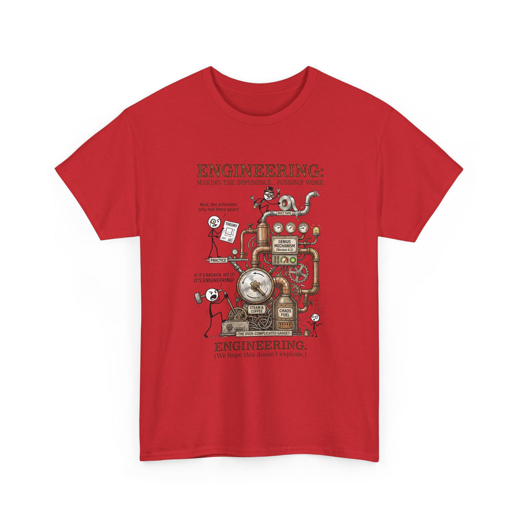 Steampunk Engineering Diagram T-Shirt — Vintage Machine Blueprint Tee for Engineers