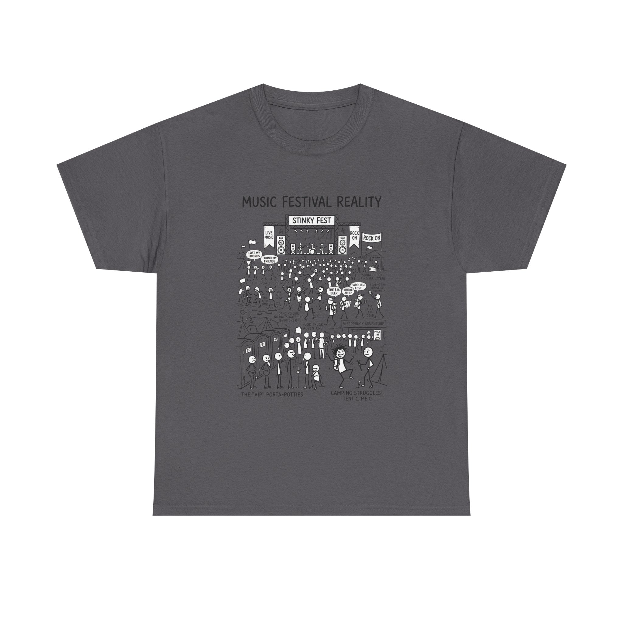 T-Shirt — "Music Festival Reality" Cartoon Illustration Tee