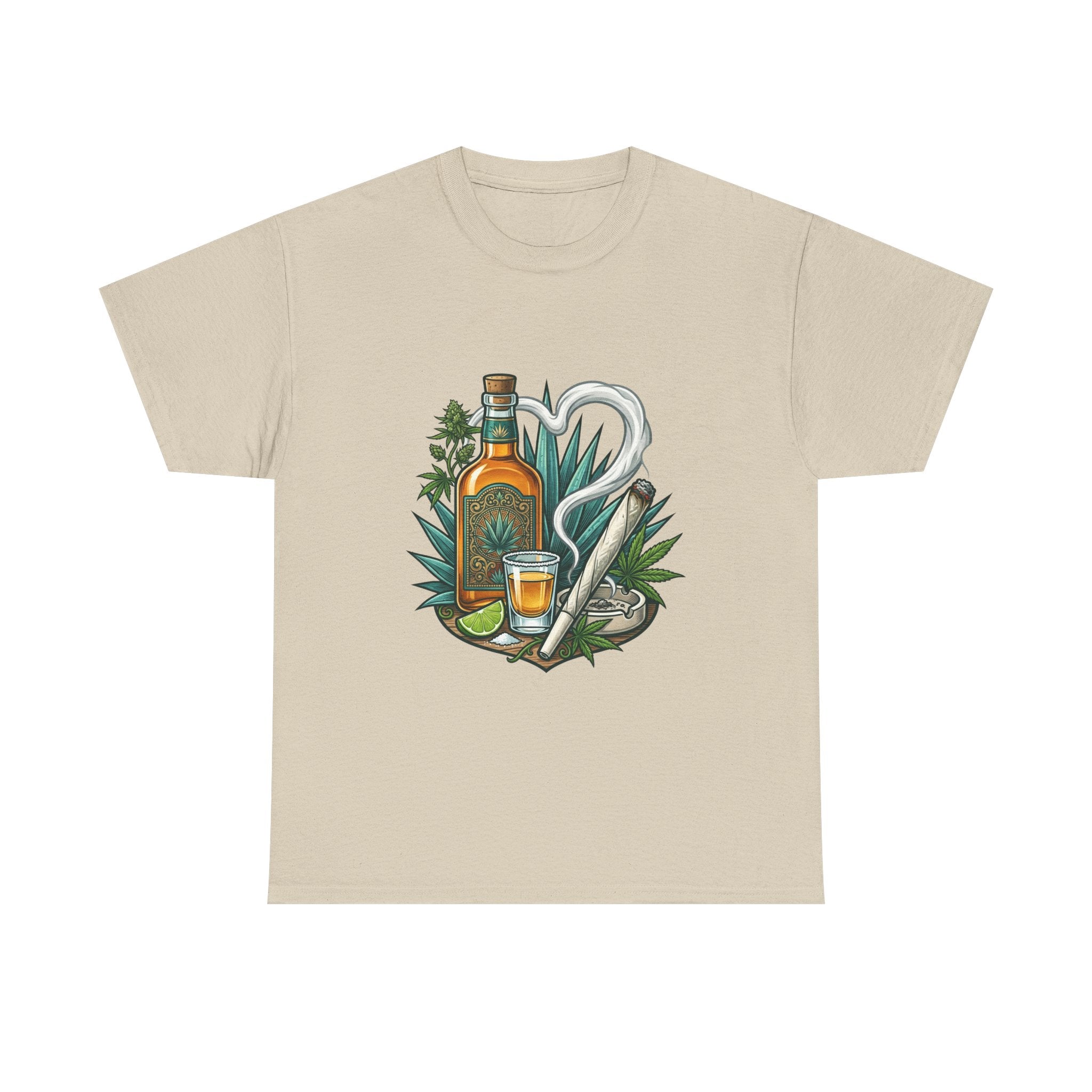 Tequila Bottle & Joint T‑Shirt — Agave Lime Margarita Design