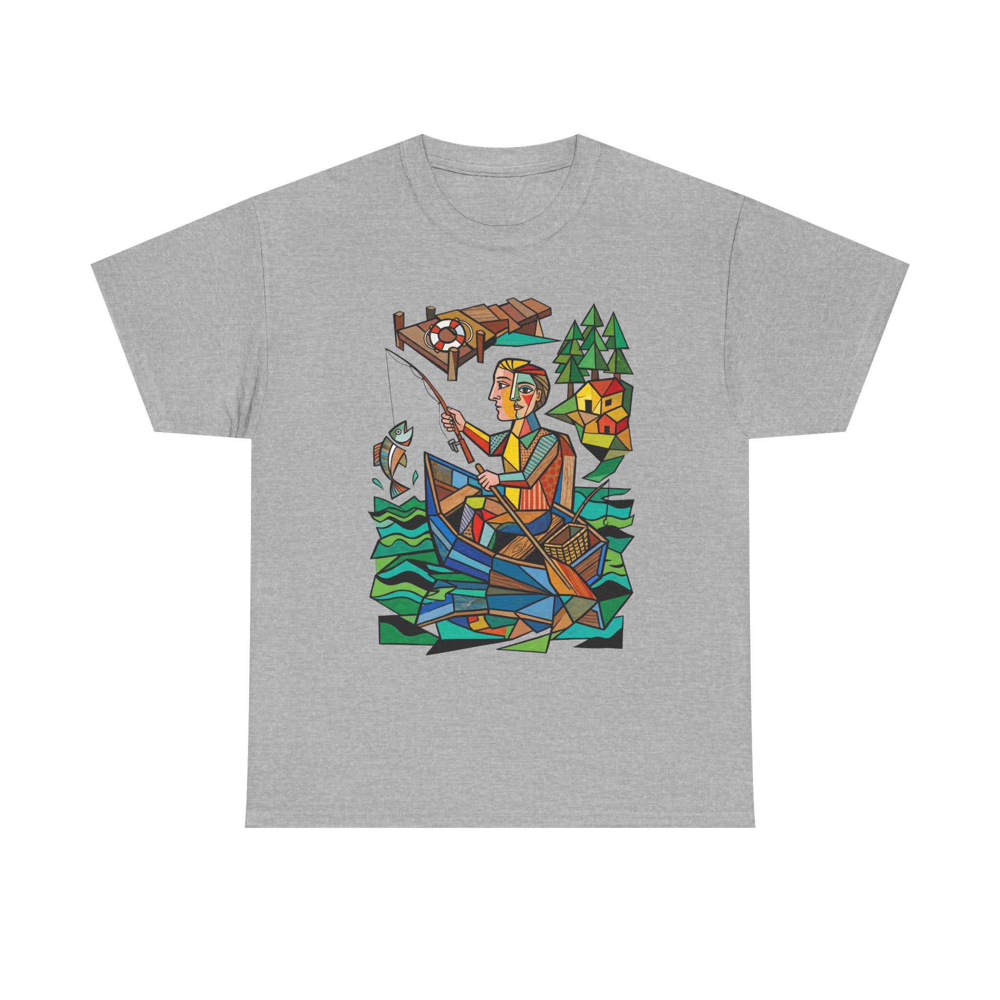 Fishing Canoe T-Shirt — Colorful Stained-Glass Angler Graphic Tee