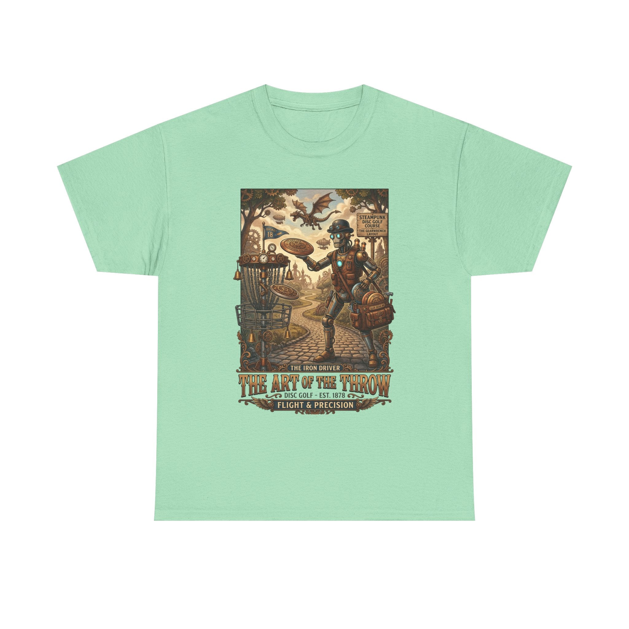 Steampunk Disc Golf T-Shirt — "The Art of the Throw" Vintage Disc Golfer Graphic Tee