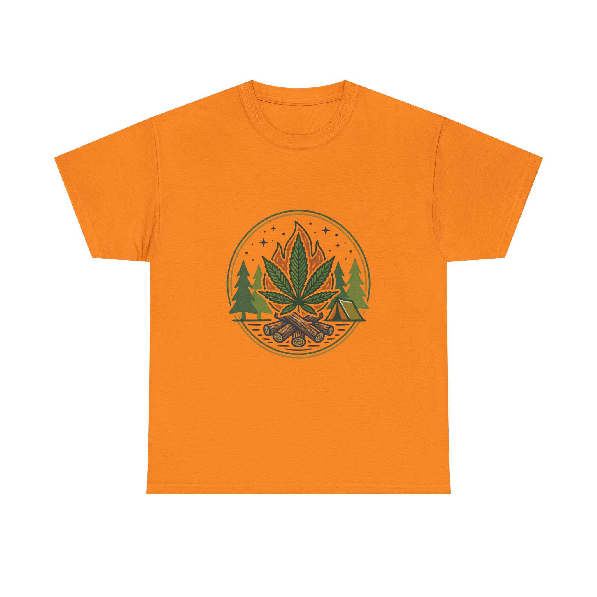 Cannabis Campfire Tee — Outdoor Weed Leaf Forest Graphic T-Shirt