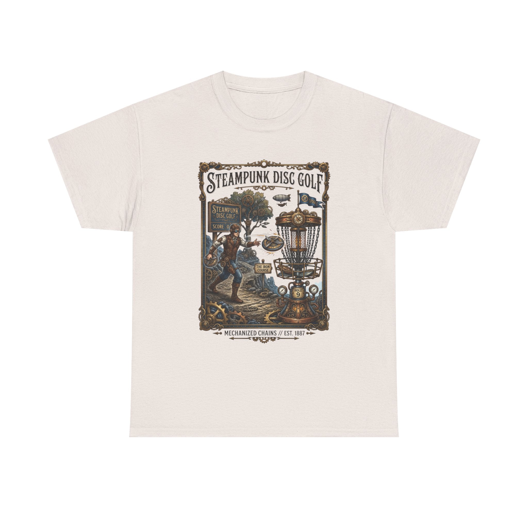 Steampunk Disc Golf T-Shirt — Vintage Victorian Disc Golf Poster Tee