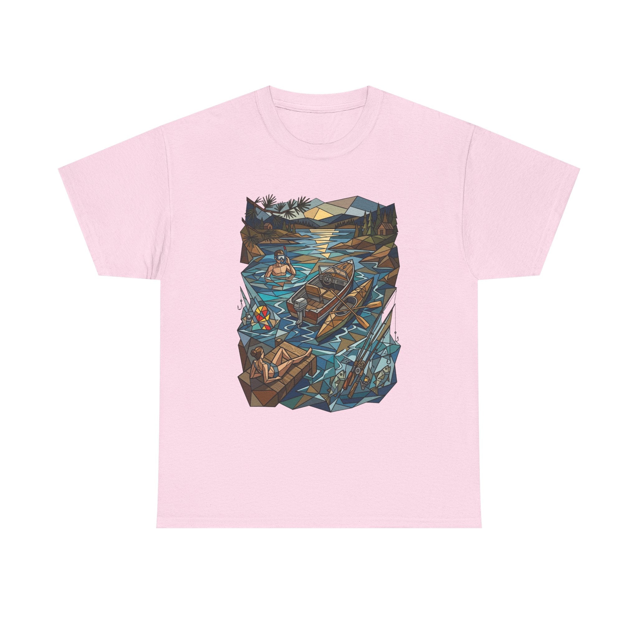 Fishing River Scene T-Shirt — Scenic Canoe & Rowboat Lake Outdoor Adventure Tee