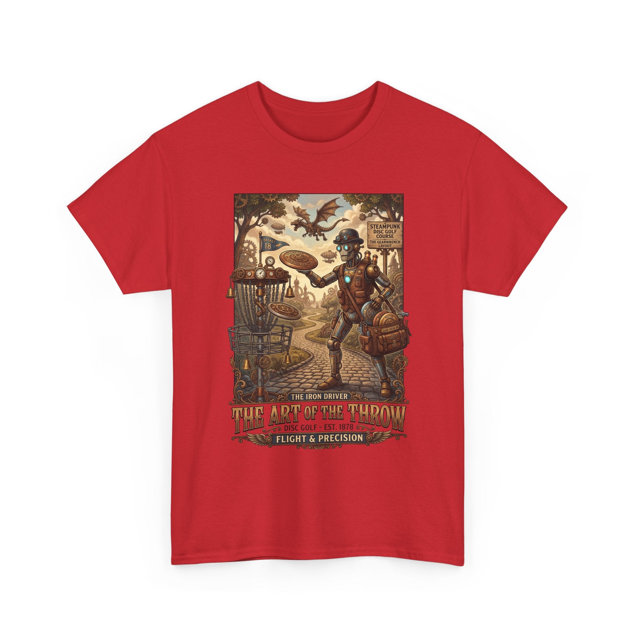 Steampunk Disc Golf T-Shirt — "The Art of the Throw" Vintage Disc Golfer Graphic Tee