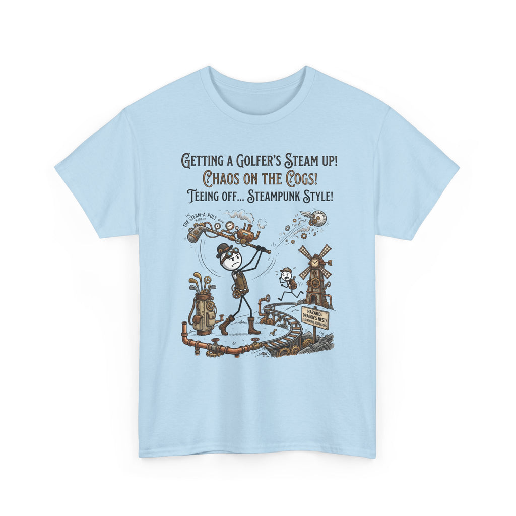 Steampunk Golf T-Shirt - "Getting a Golfer's Steam Up! Chaos on the Cogs" Graphic Tee