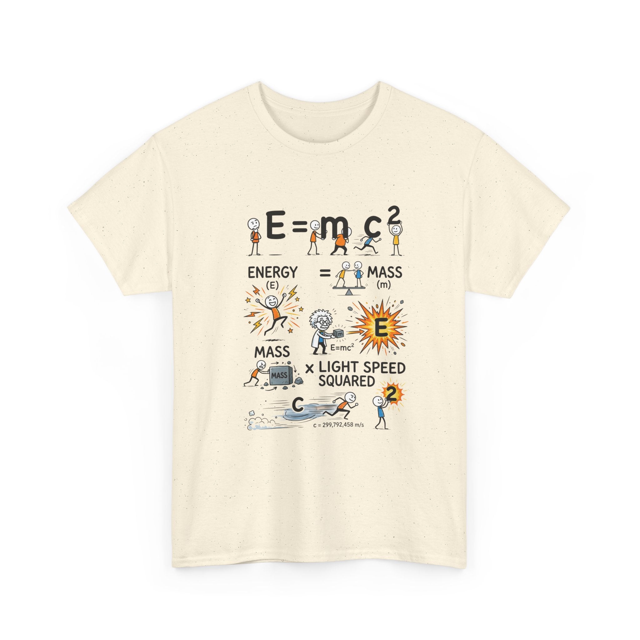 E=mc2 Cartoon Science T-Shirt — Funny Physics Diagram Tee for Students & Teachers