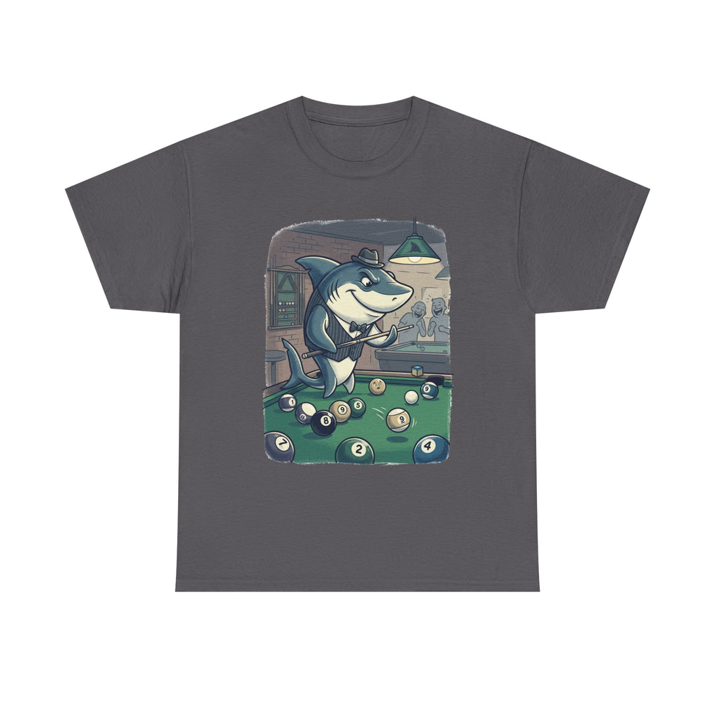Shark Playing Pool T-Shirt – Funny Billiards Cartoon Tee