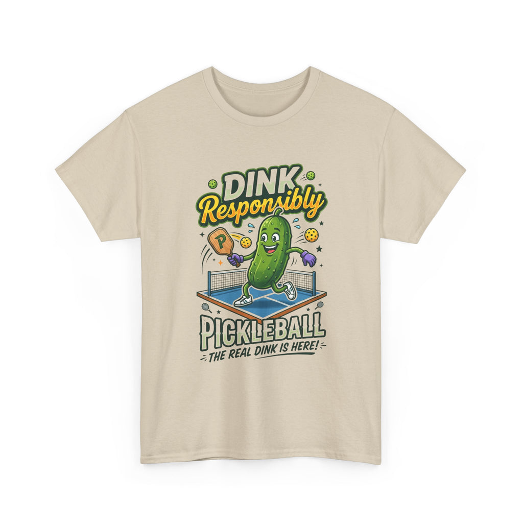 Pickleball T-Shirt — "Dink Responsibly" Funny Pickle Cartoon Tee
