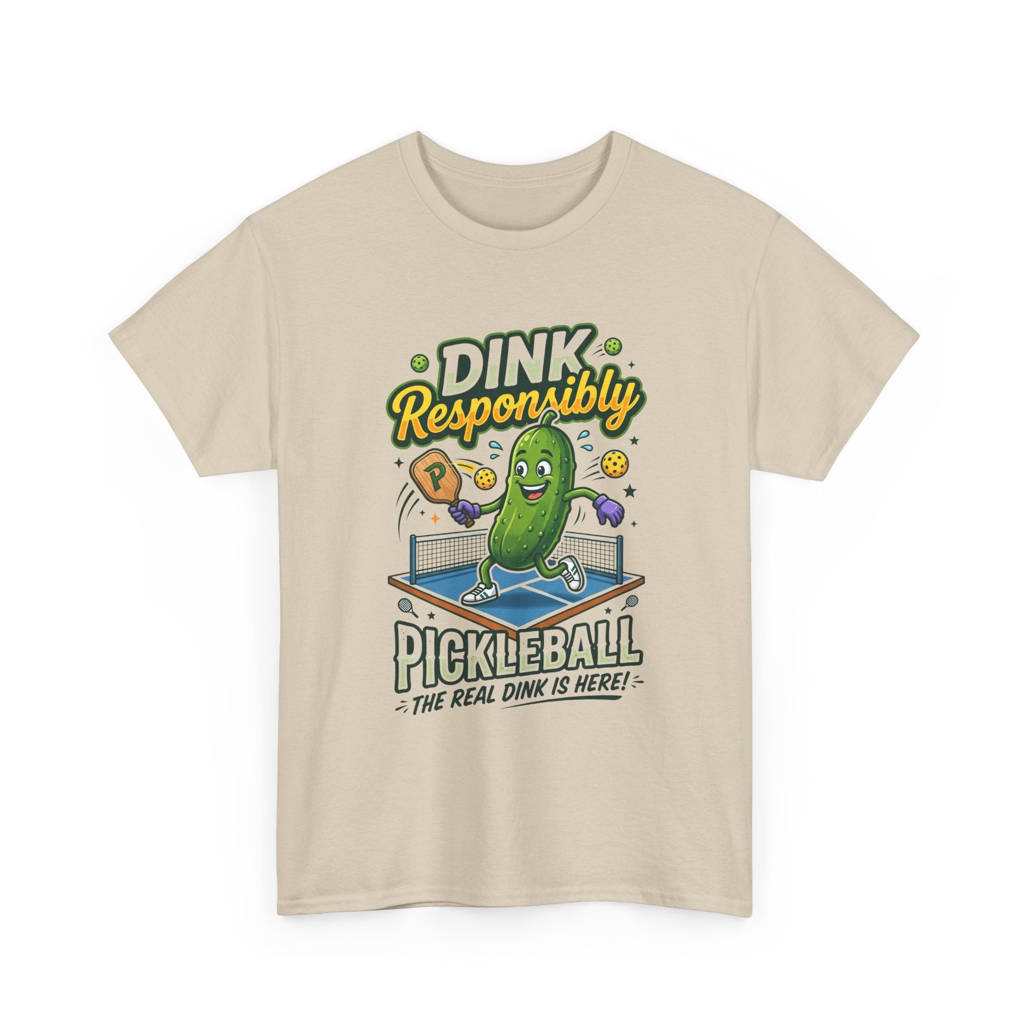Pickleball T-Shirt — "Dink Responsibly" Funny Pickle Cartoon Tee