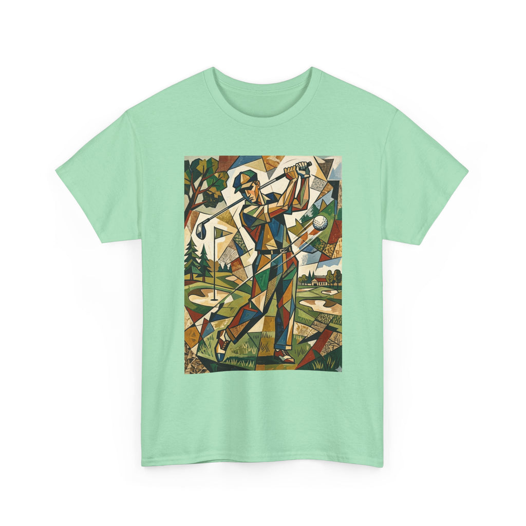 Abstract Golfer Art T-Shirt — Colorful Geometric Golf Scene Tee