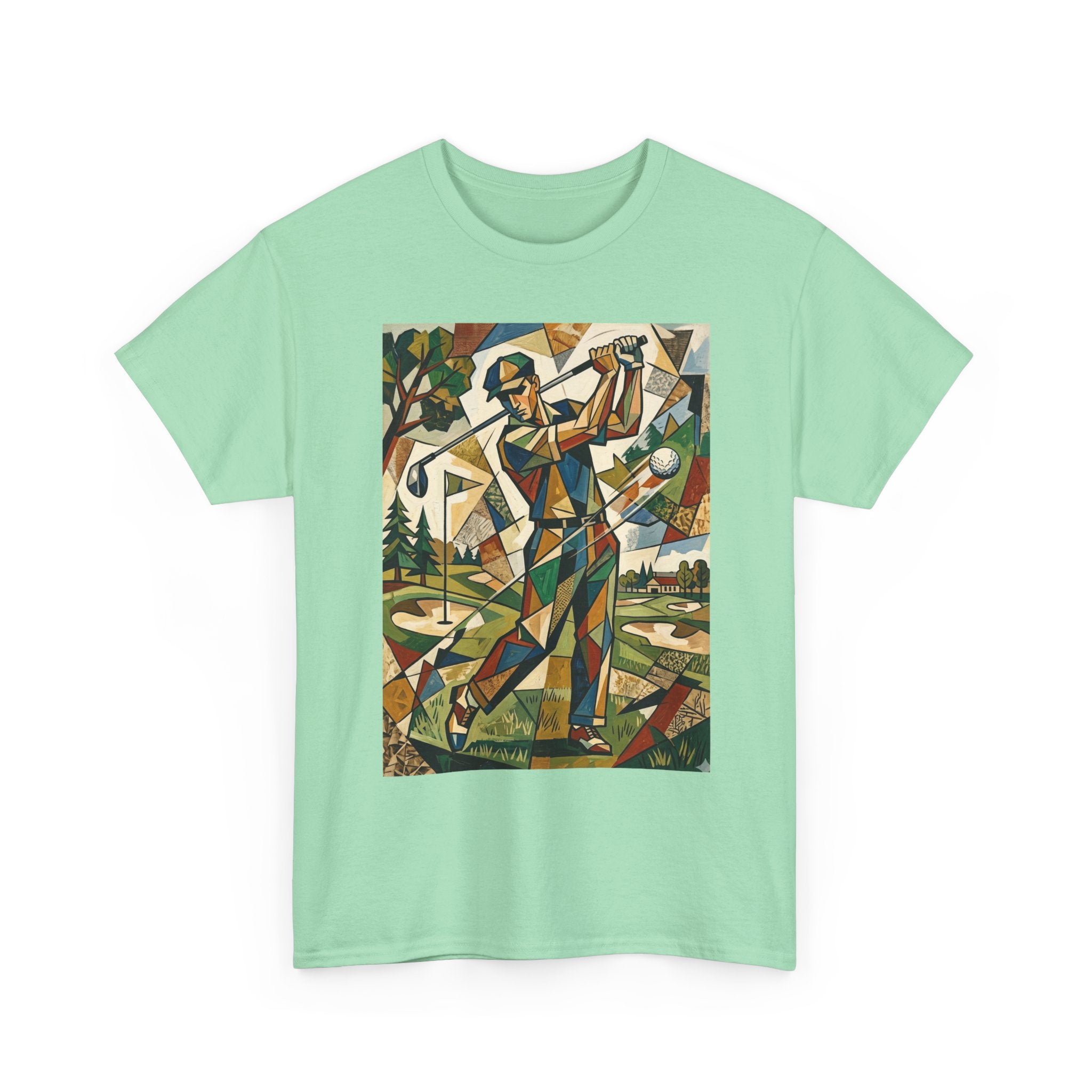 Abstract Golfer Art T-Shirt — Colorful Geometric Golf Scene Tee