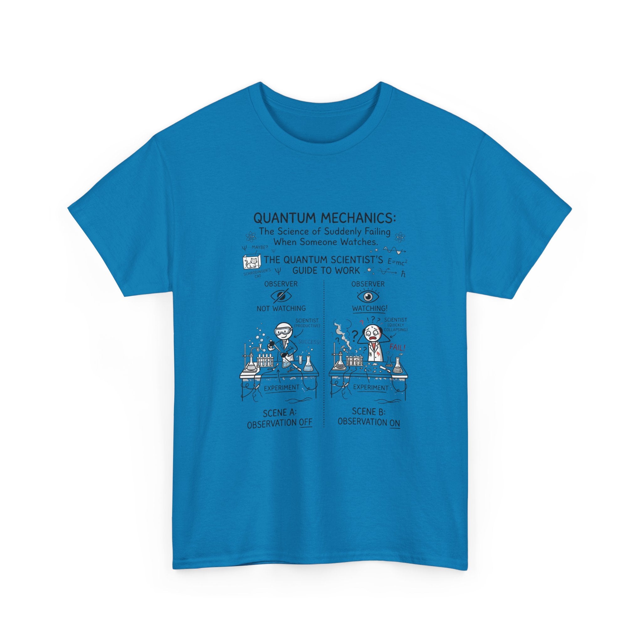 Quantum Mechanics Cartoon T‑Shirt — Funny Science Diagram Tee