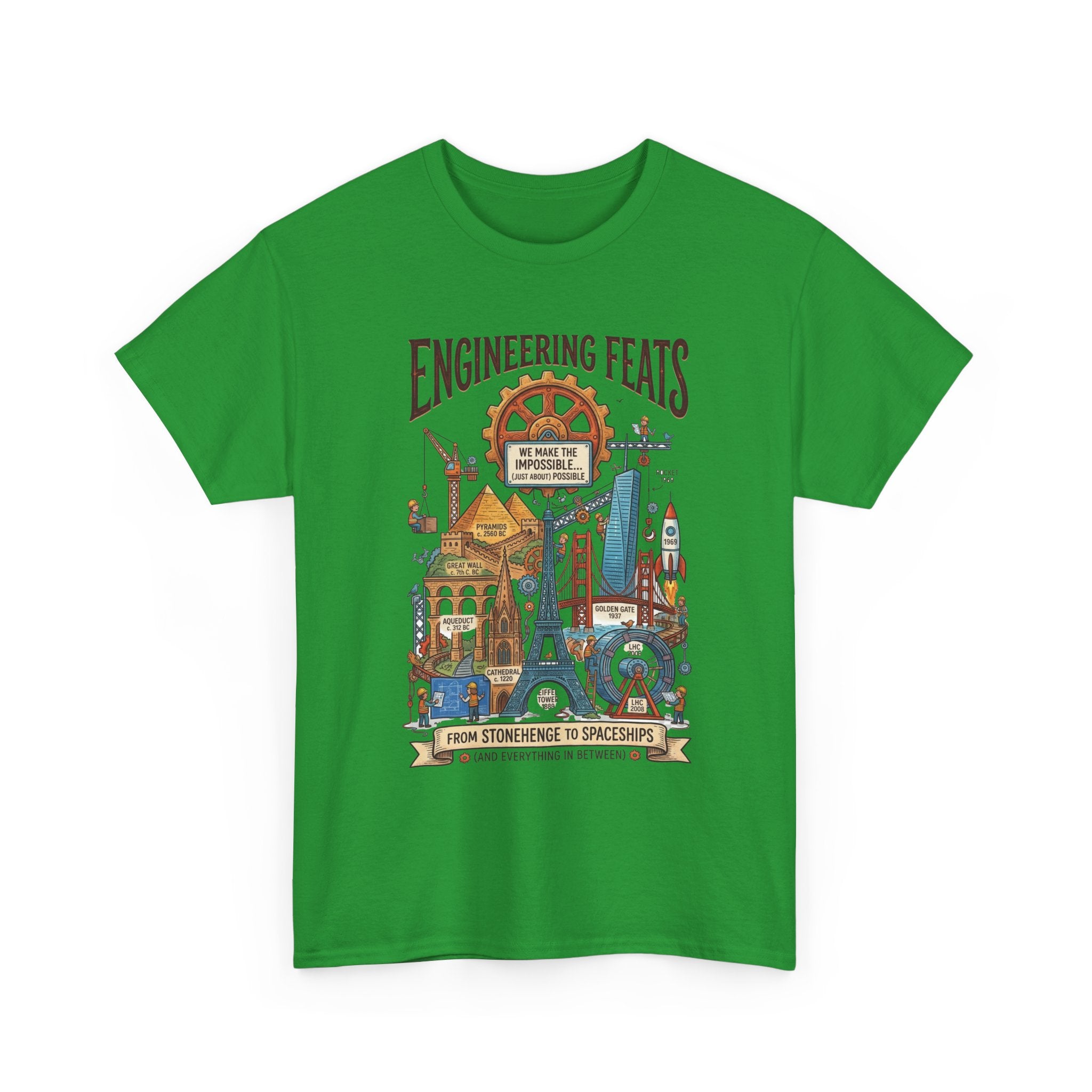 Engineering Feats T‑Shirt — STEM Vintage Landmark Illustration