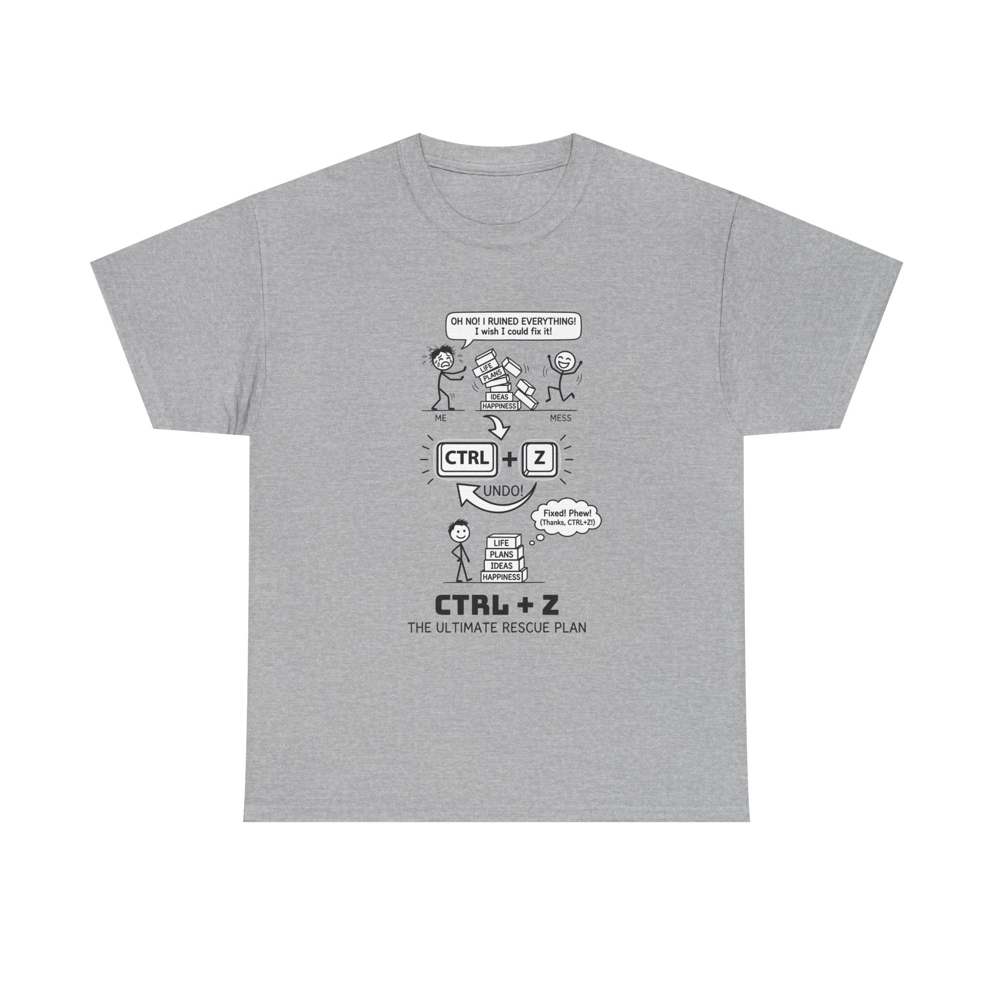 CTRL + Z T-Shirt — Funny Programmer Comic Tee ("The Ultimate Rescue Plan")