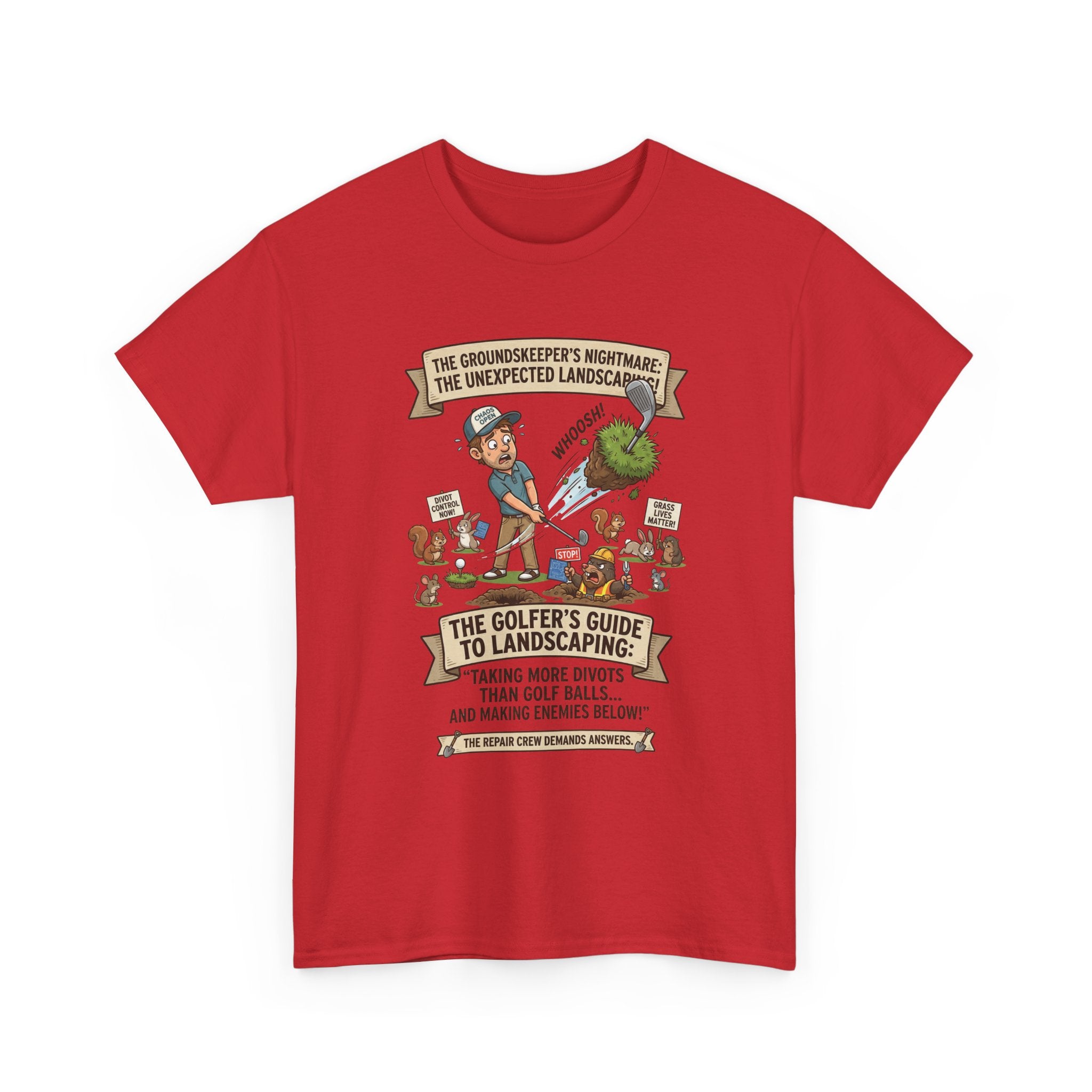 Golf T-Shirt — "The Golfer’s Guide to Landscaping" Funny Divot Course Humor Tee