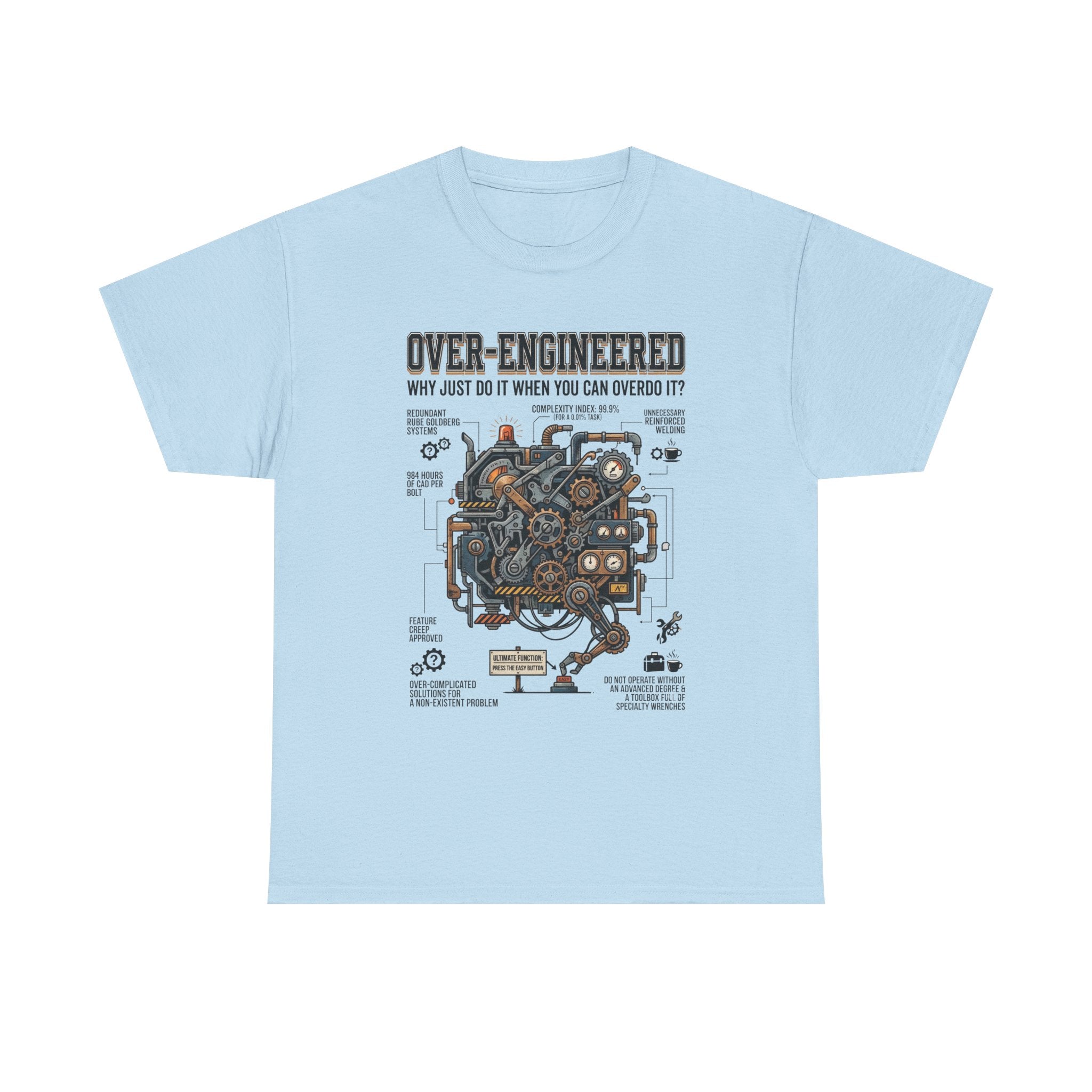 Over-Engineered Tee – Funny Engineer T-Shirt with Mechanical Brain Diagram