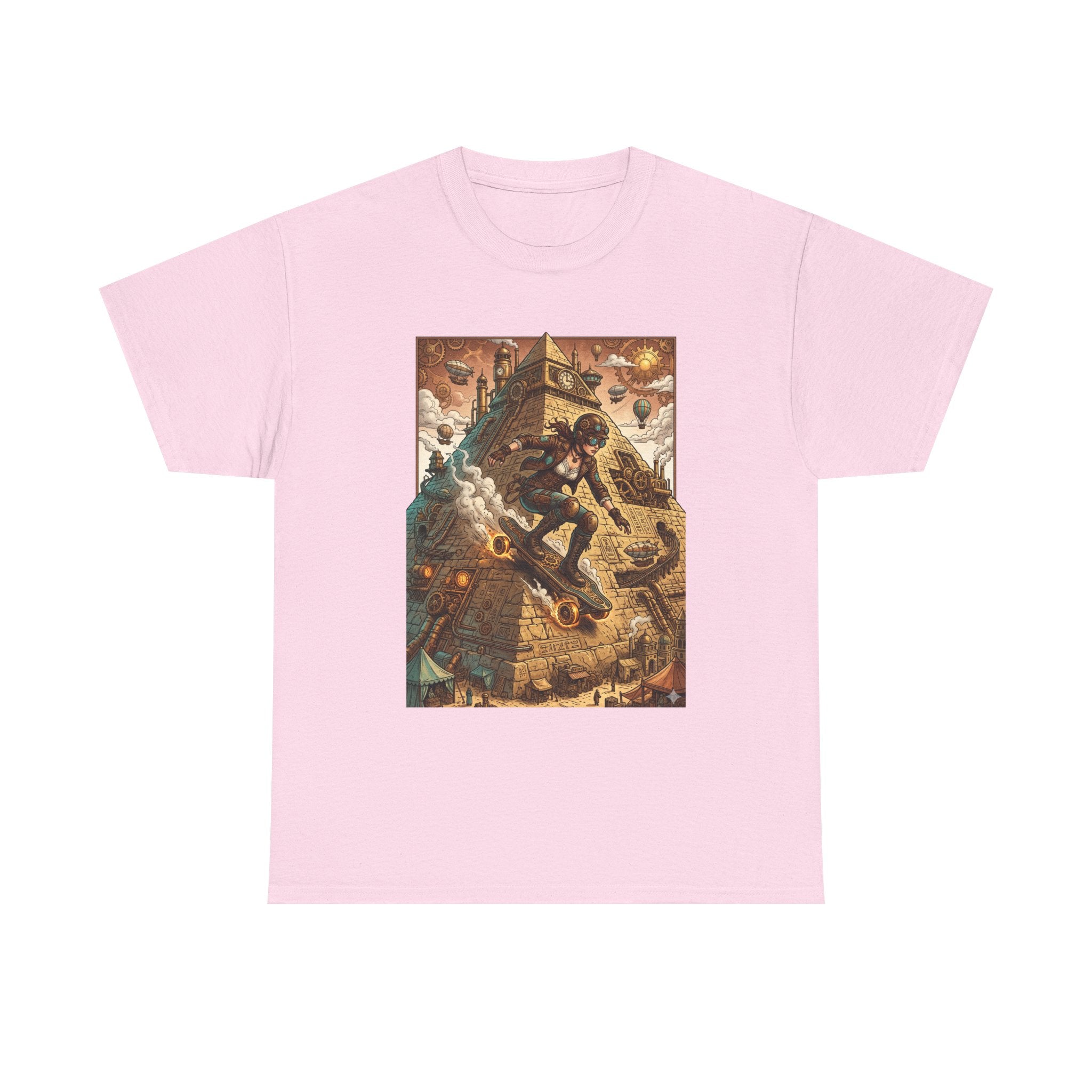 Steampunk Girl Skateboarder Art Print Tee Pyramid