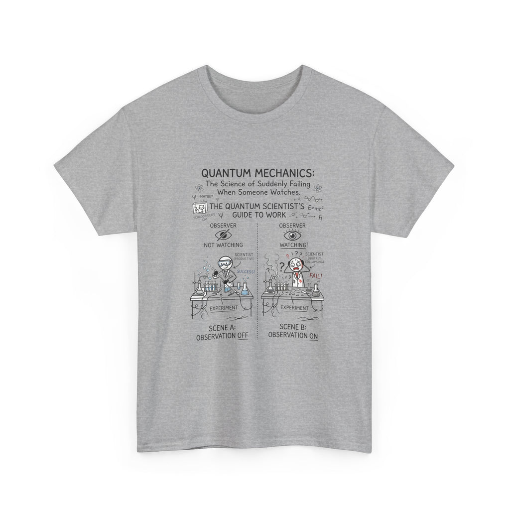 Quantum Mechanics Cartoon T‑Shirt — Funny Science Diagram Tee