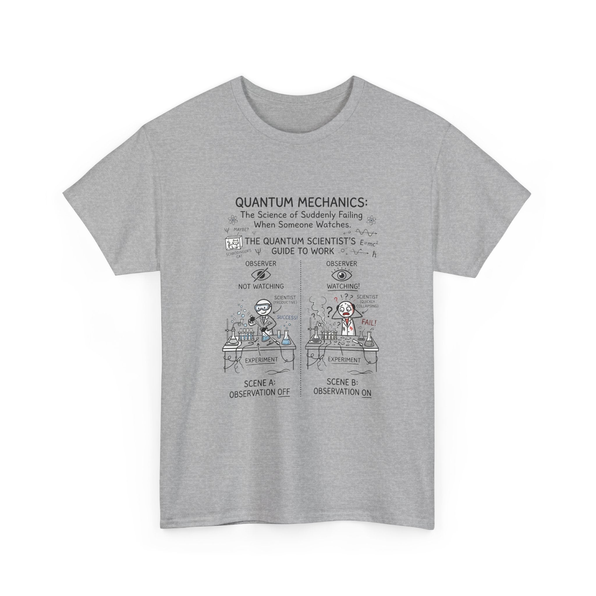 Quantum Mechanics Cartoon T‑Shirt — Funny Science Diagram Tee