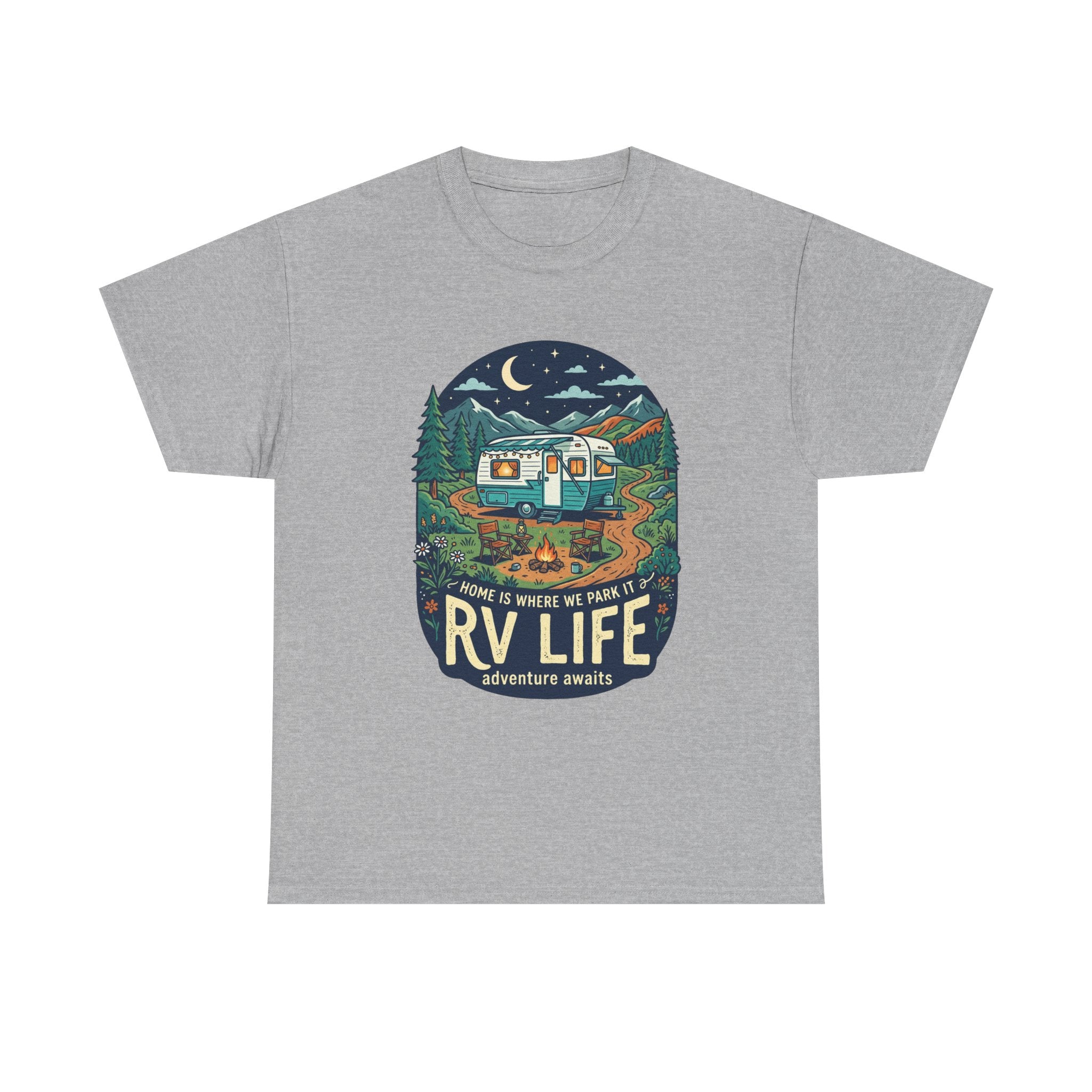 RV Life T-Shirt — Retro Camper Graphic Tee (“Home Is Where We Park It”)