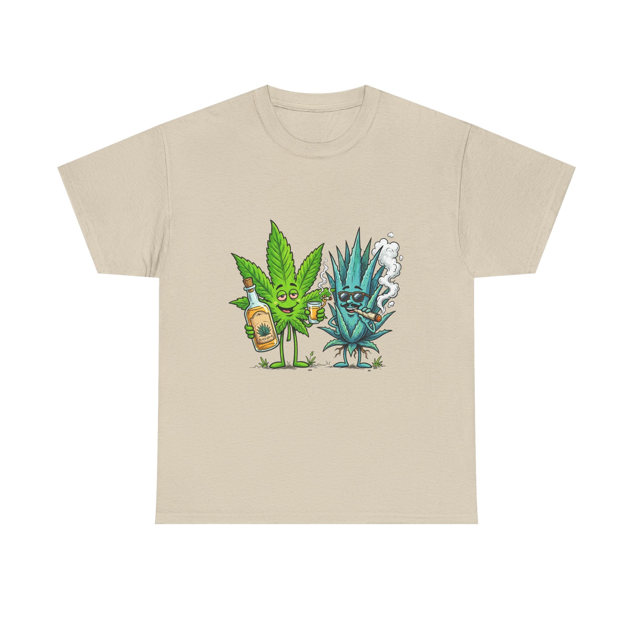 A Tequila & Cannabis Buds Friends T-Shirt — Funny Weed/Agave Leaf & Joint Graphic Tee