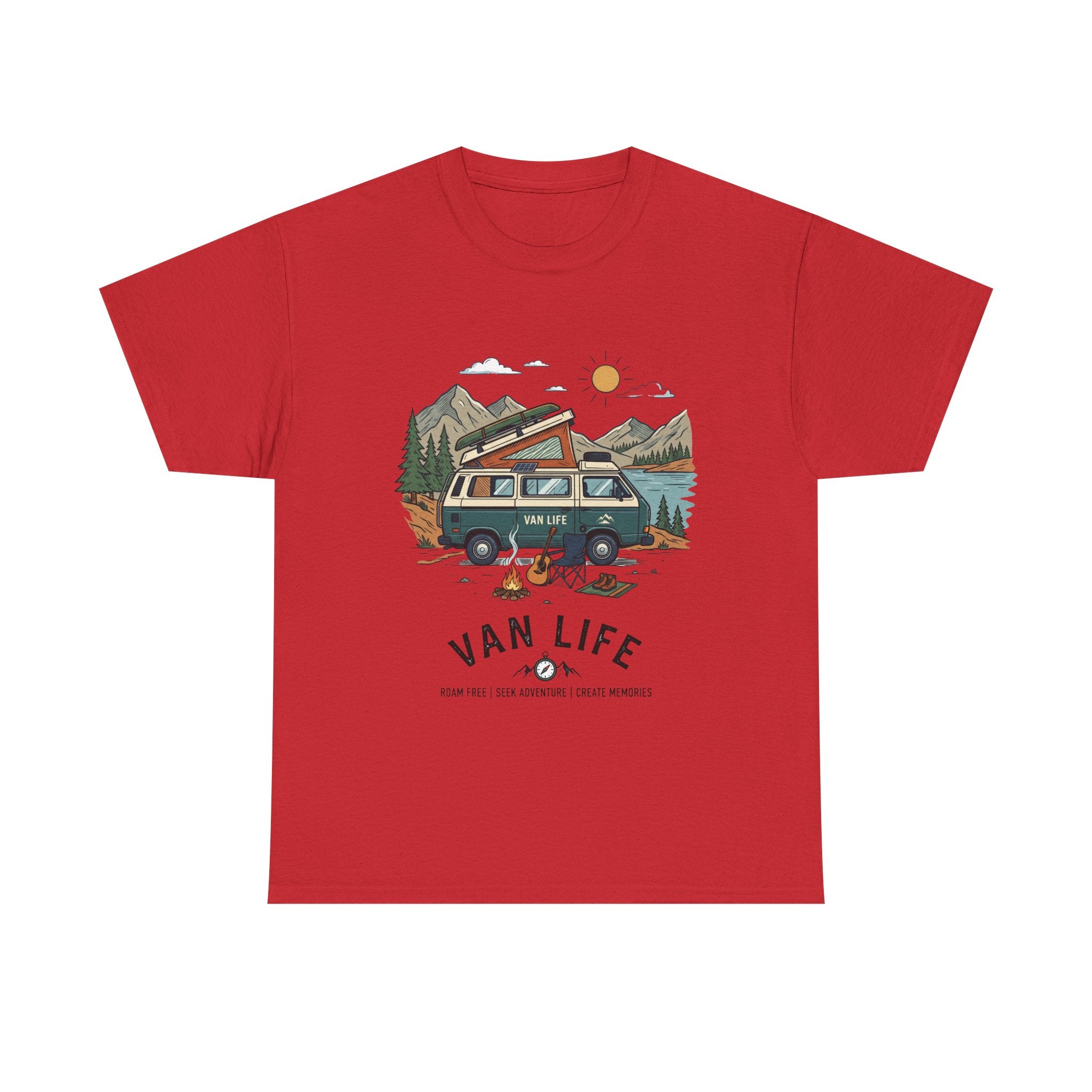 Van Life Camper T-Shirt — Retro Adventure Tee with Campfire Graphic