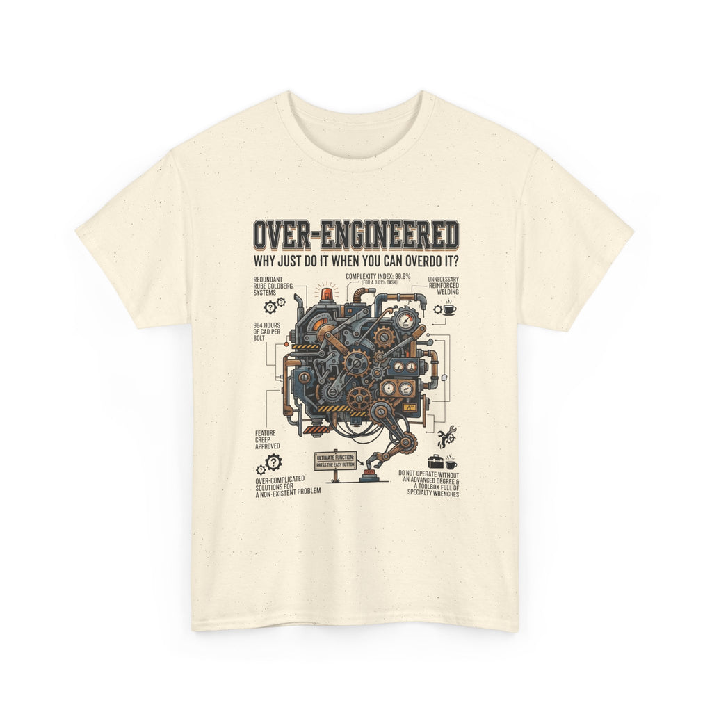 Over-Engineered Tee – Funny Engineer T-Shirt with Mechanical Brain Diagram