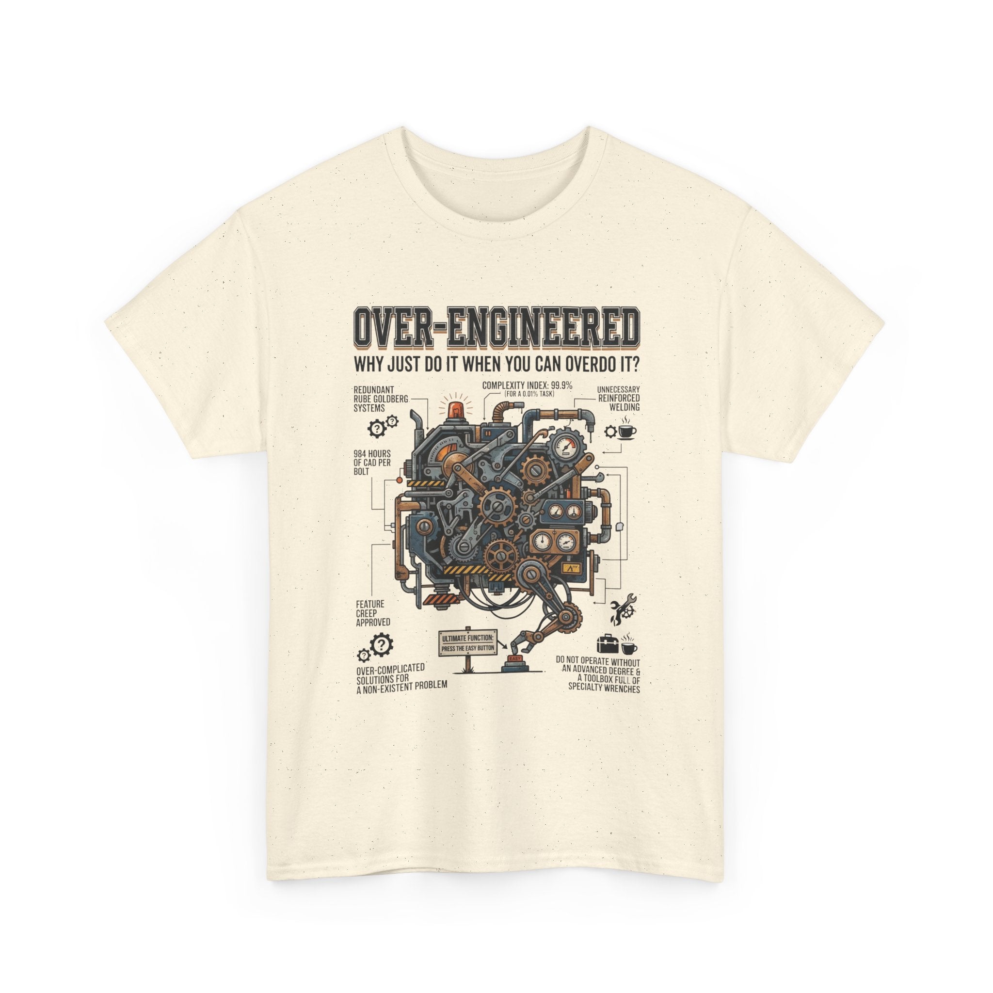 Over-Engineered Tee – Funny Engineer T-Shirt with Mechanical Brain Diagram