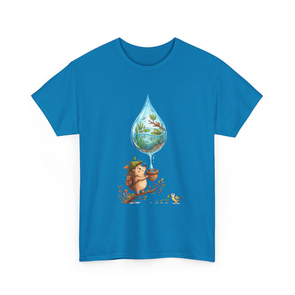 Eco Hedgehog Water Drop T‑Shirt — Wildlife Nature Illustration