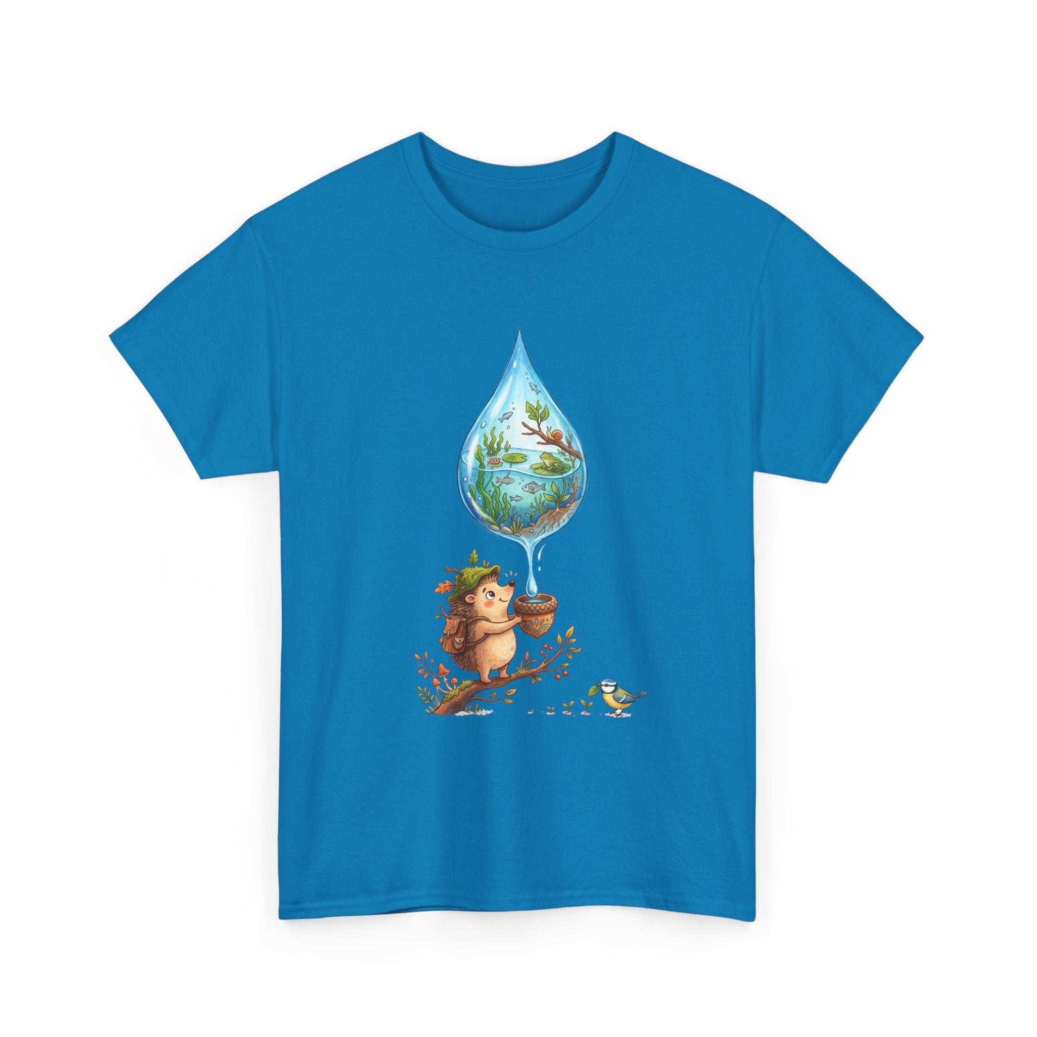 Eco Hedgehog Water Drop T‑Shirt — Wildlife Nature Illustration