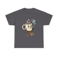 Coffee and a joint Character Tee — Retro Smiling Cup Smoking weed Graphic T-Shirt