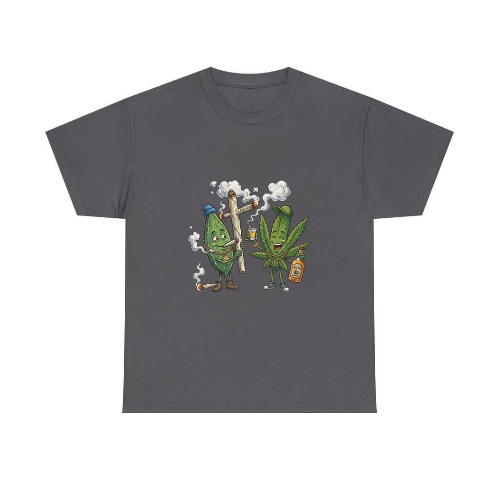1 Tequila & Cannabis Buds Cartoon Tee — Funny Smoking Weed Plant Graphic T-Shirt