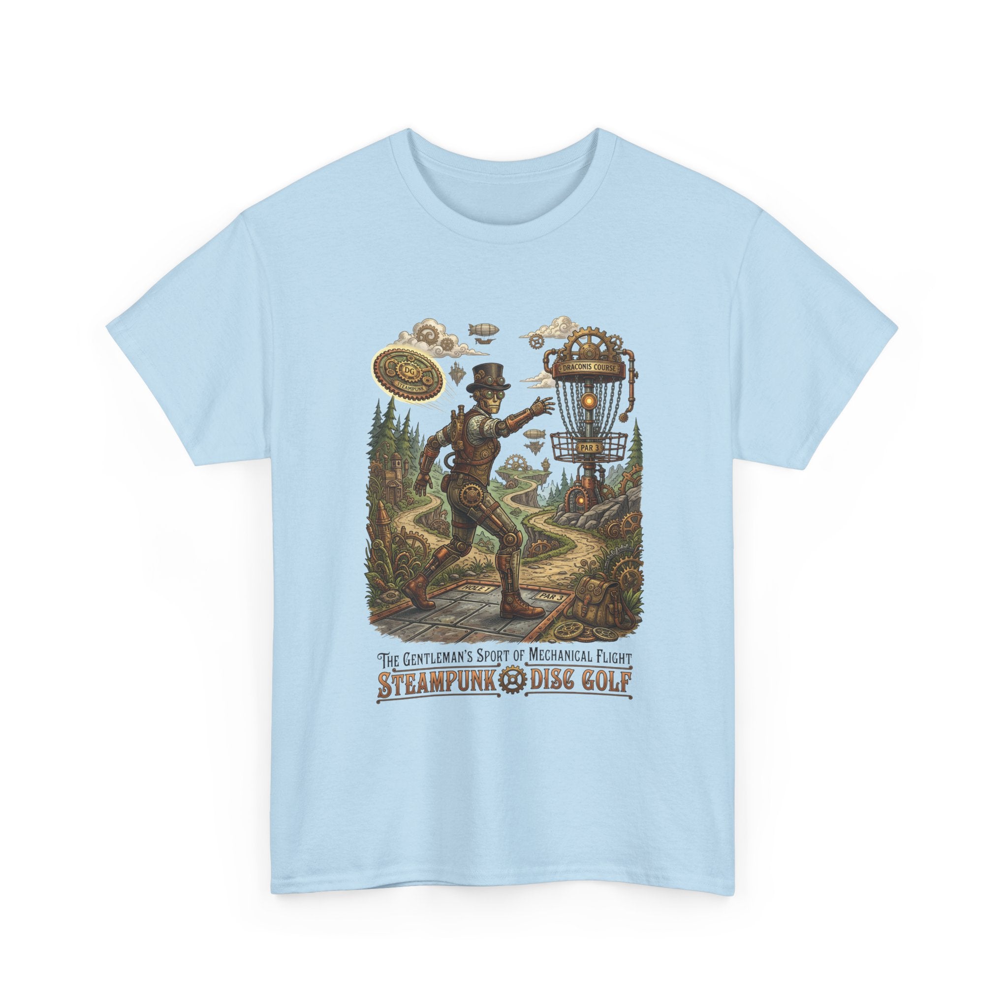 Steampunk Disc Golf T‑Shirt — Vintage Aeronautic Course Graphic Tee