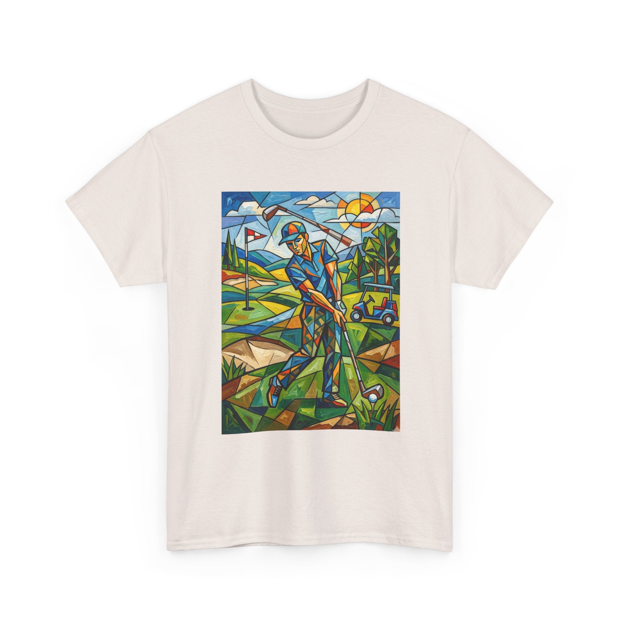 Golf Stained Glass Art Tee — Colorful Golfer Graphic T-Shirt