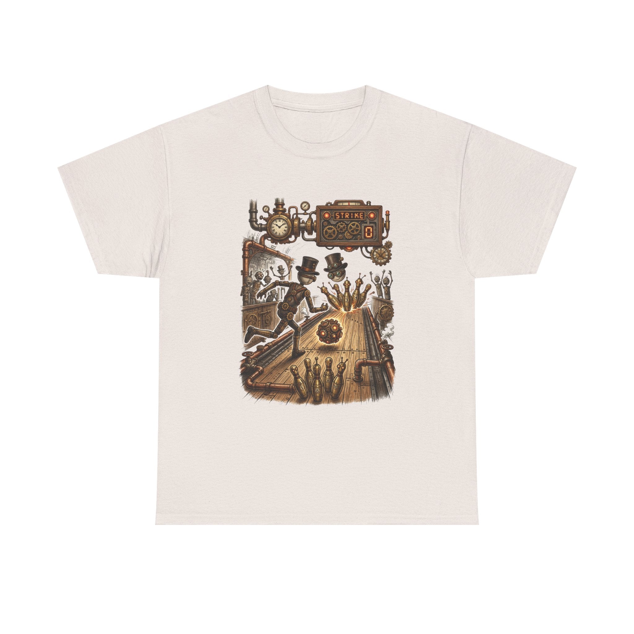 Steampunk Bowling T-Shirt — Vintage Train & Gears Graphic Tee