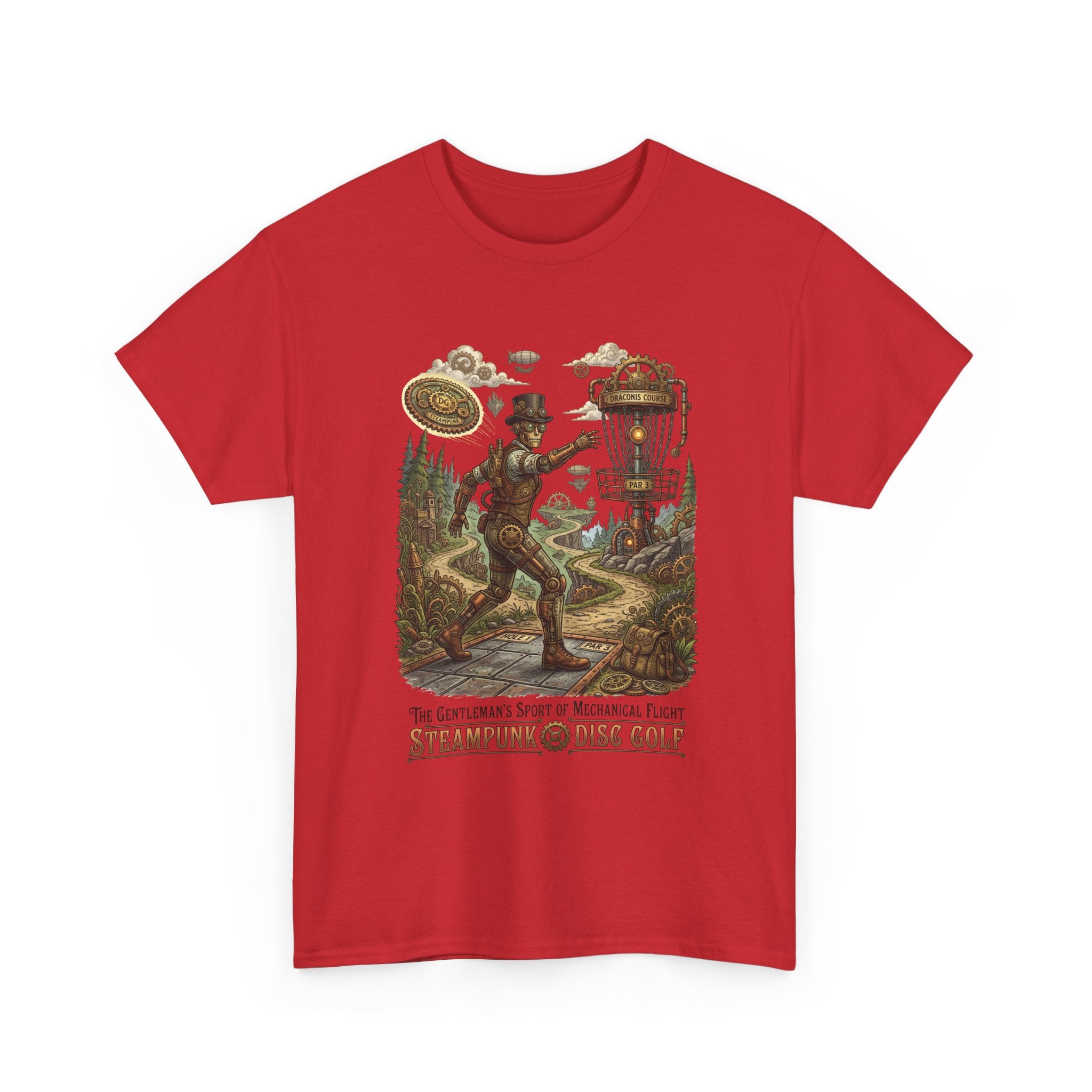 Steampunk Disc Golf T‑Shirt — Vintage Aeronautic Course Graphic Tee