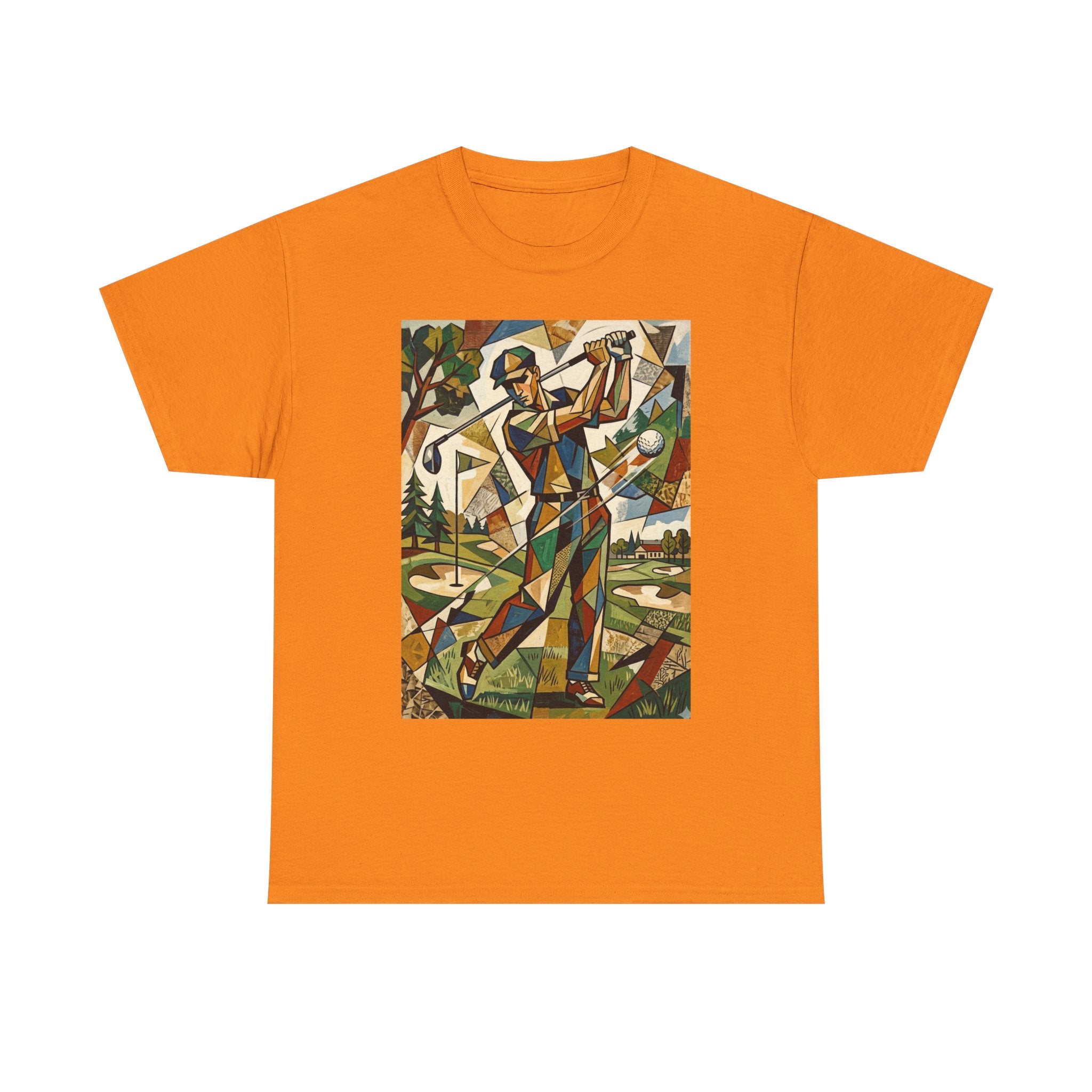Abstract Golfer Art T-Shirt — Colorful Geometric Golf Scene Tee