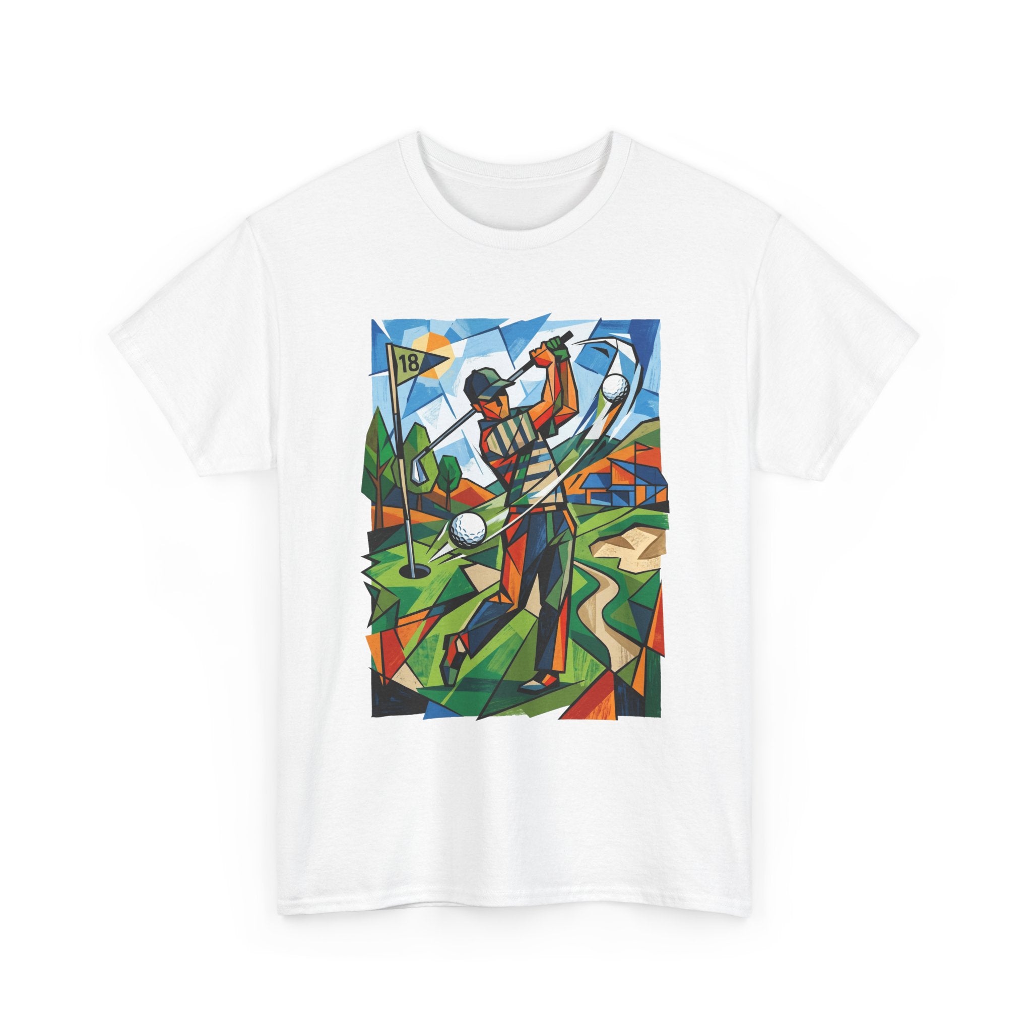 Golf Swing Art T-Shirt — Colorful Cubist Golfer Graphic Tee