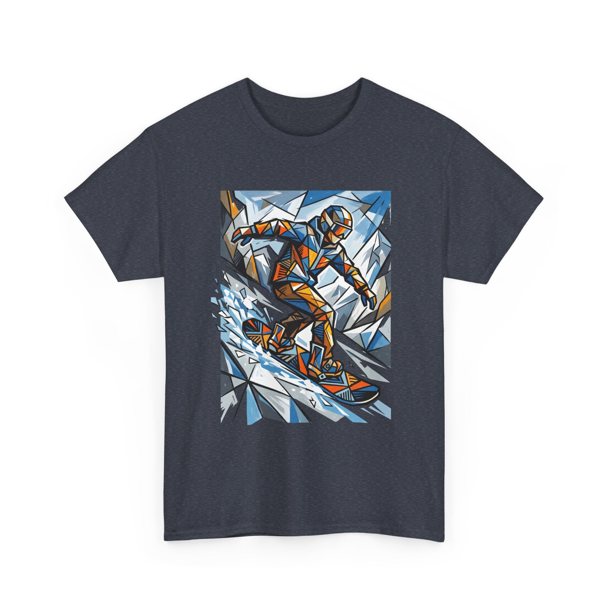 Snowboarder Geometric Art T-Shirt — Abstract Winter Sports Graphic Tee