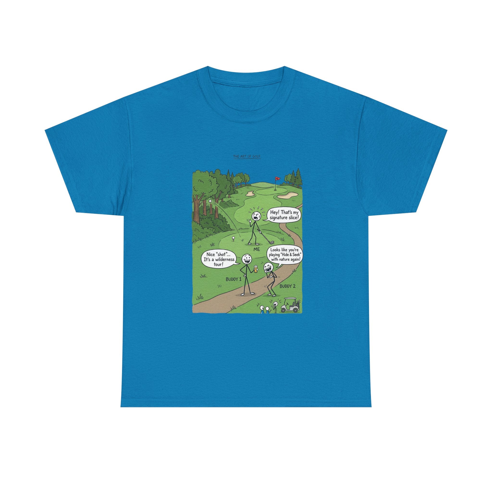 Golf Cartoons Graphic Tee — Funny Golf Humor T-Shirt ("Fore! That's a Mulligan, Dad")