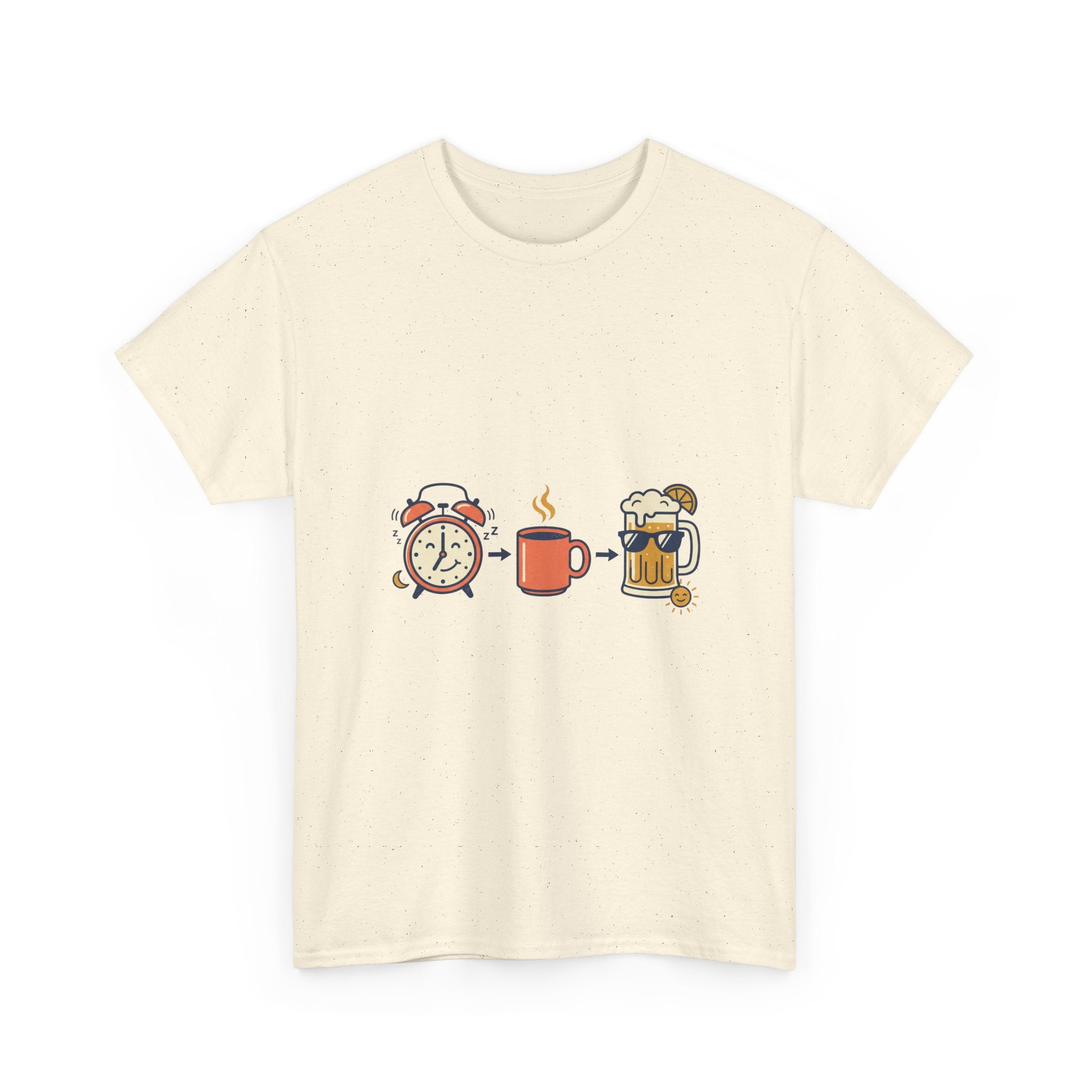 Day Drinking Tee — Alarm, Coffee & Beer Cute Icon Trio Graphic Shirt