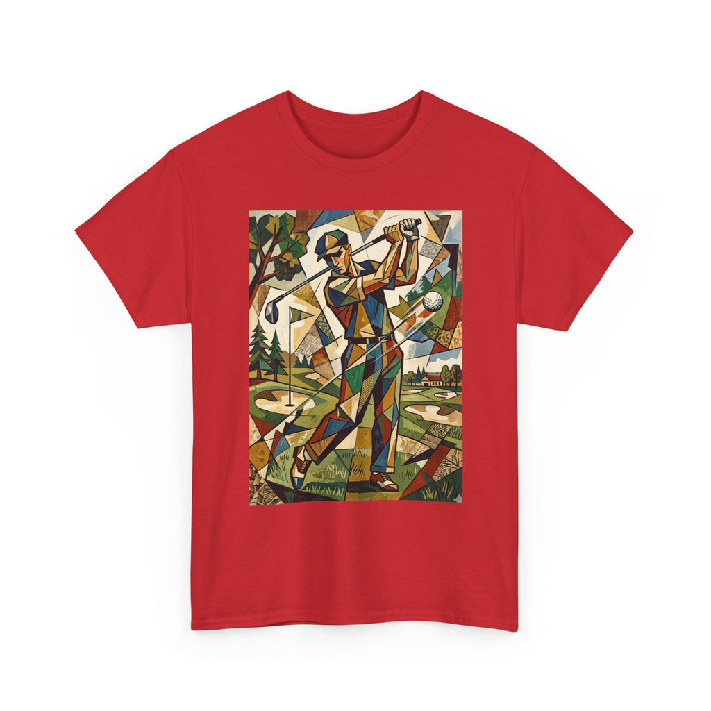 Abstract Golfer Art T-Shirt — Colorful Geometric Golf Scene Tee