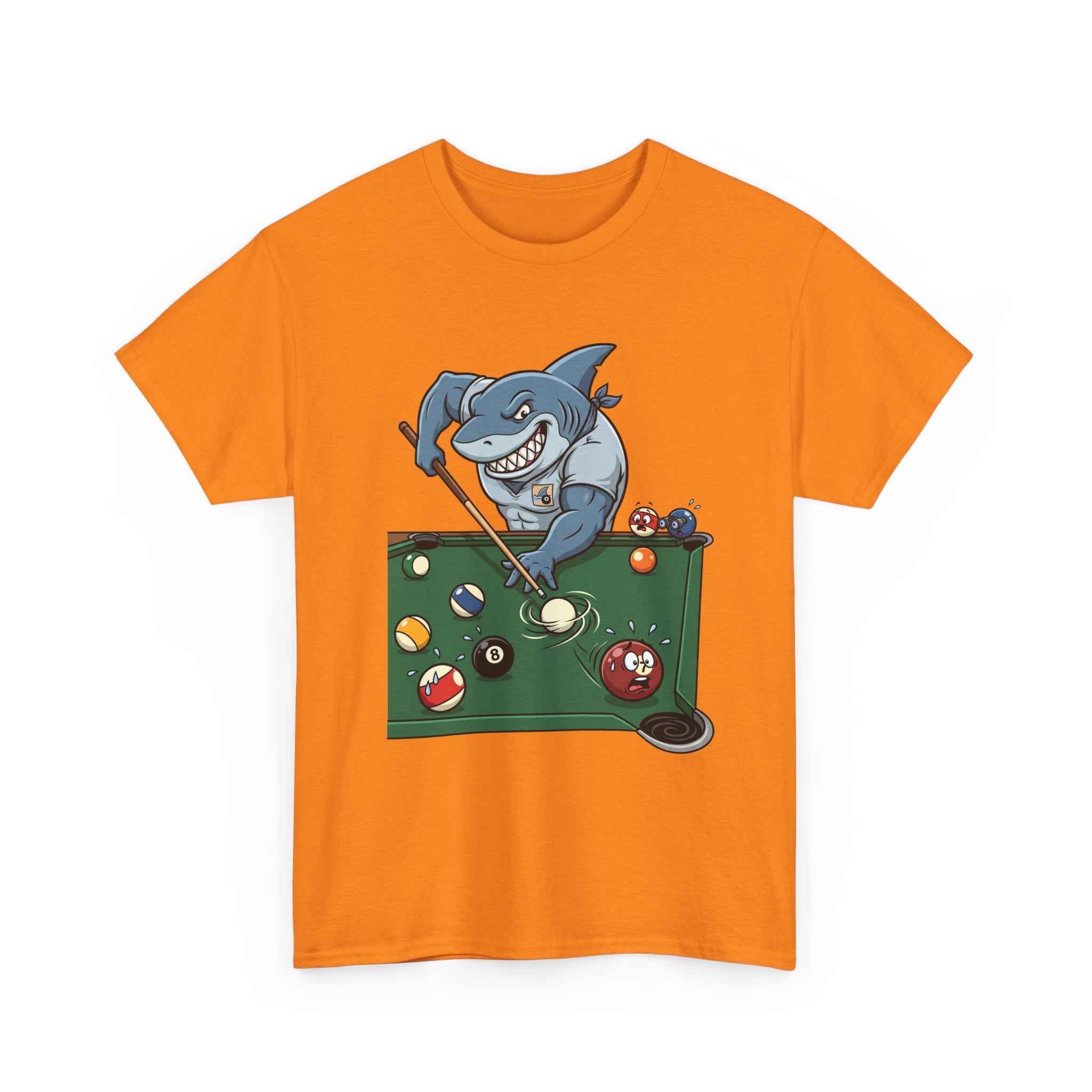 Shark Playing Pool T‑Shirt — Funny Billiards Shark Graphic Tee