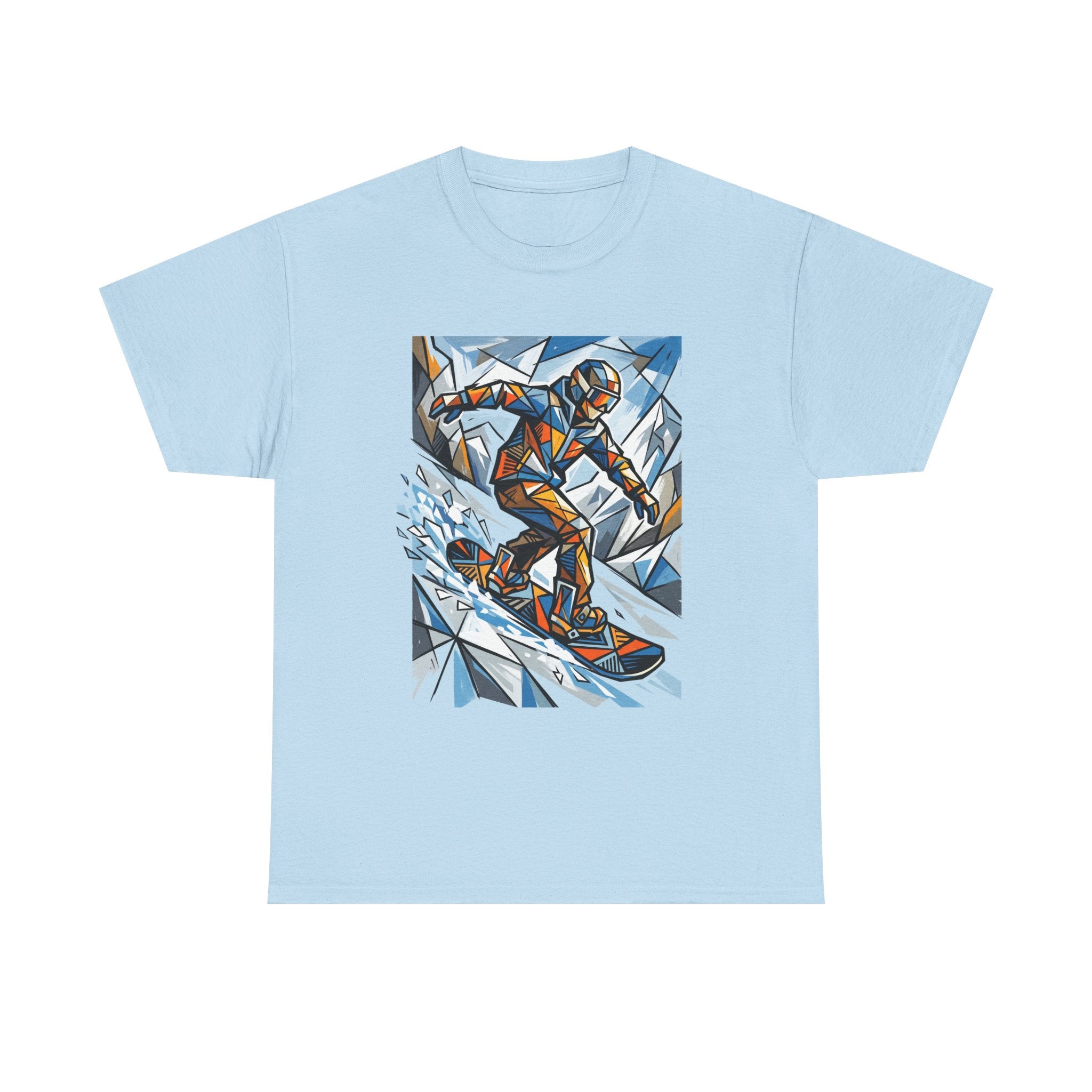 Snowboarder Geometric Art T-Shirt — Abstract Winter Sports Graphic Tee