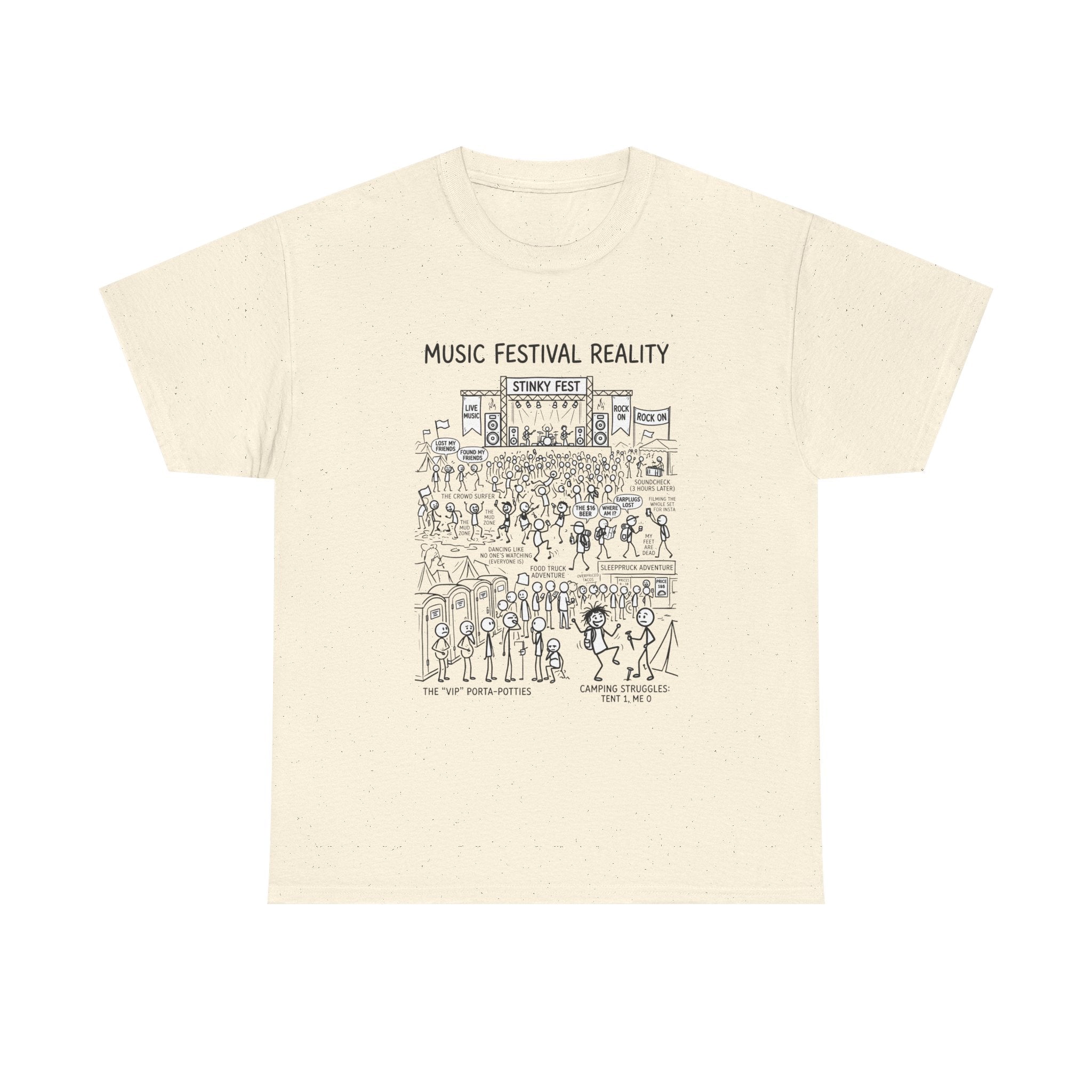 T-Shirt — "Music Festival Reality" Cartoon Illustration Tee