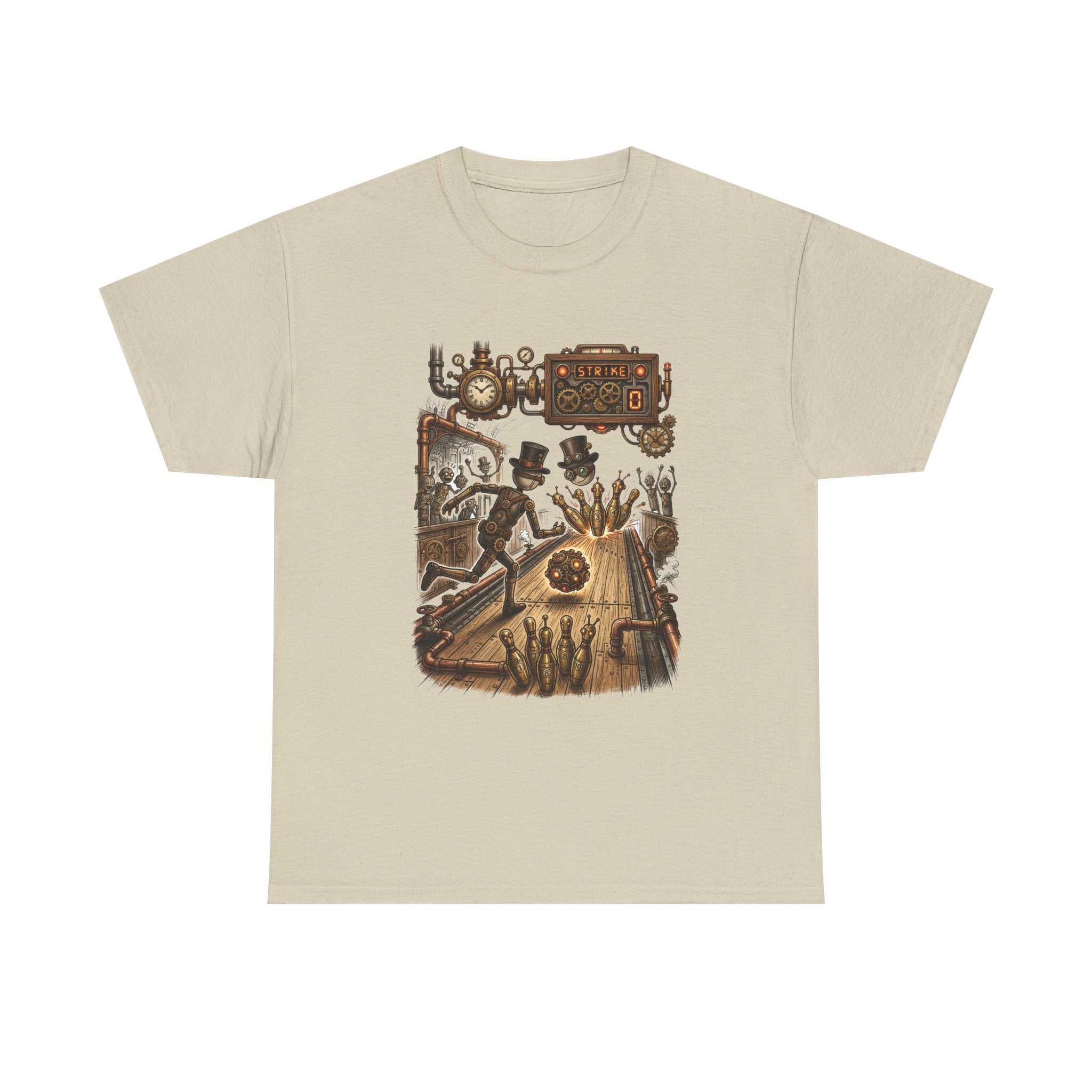 Steampunk Bowling T-Shirt — Vintage Train & Gears Graphic Tee