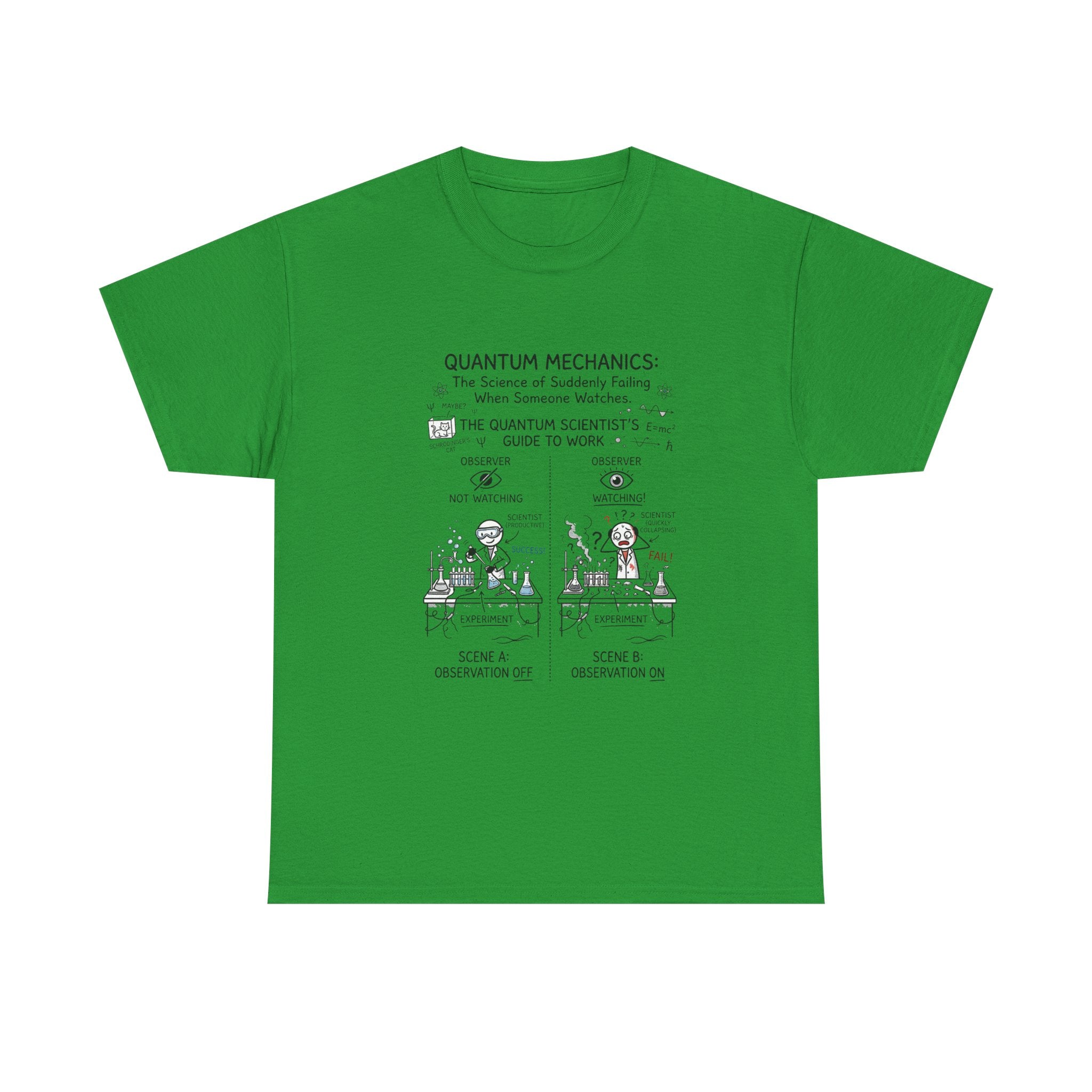 Quantum Mechanics Cartoon T‑Shirt — Funny Science Diagram Tee
